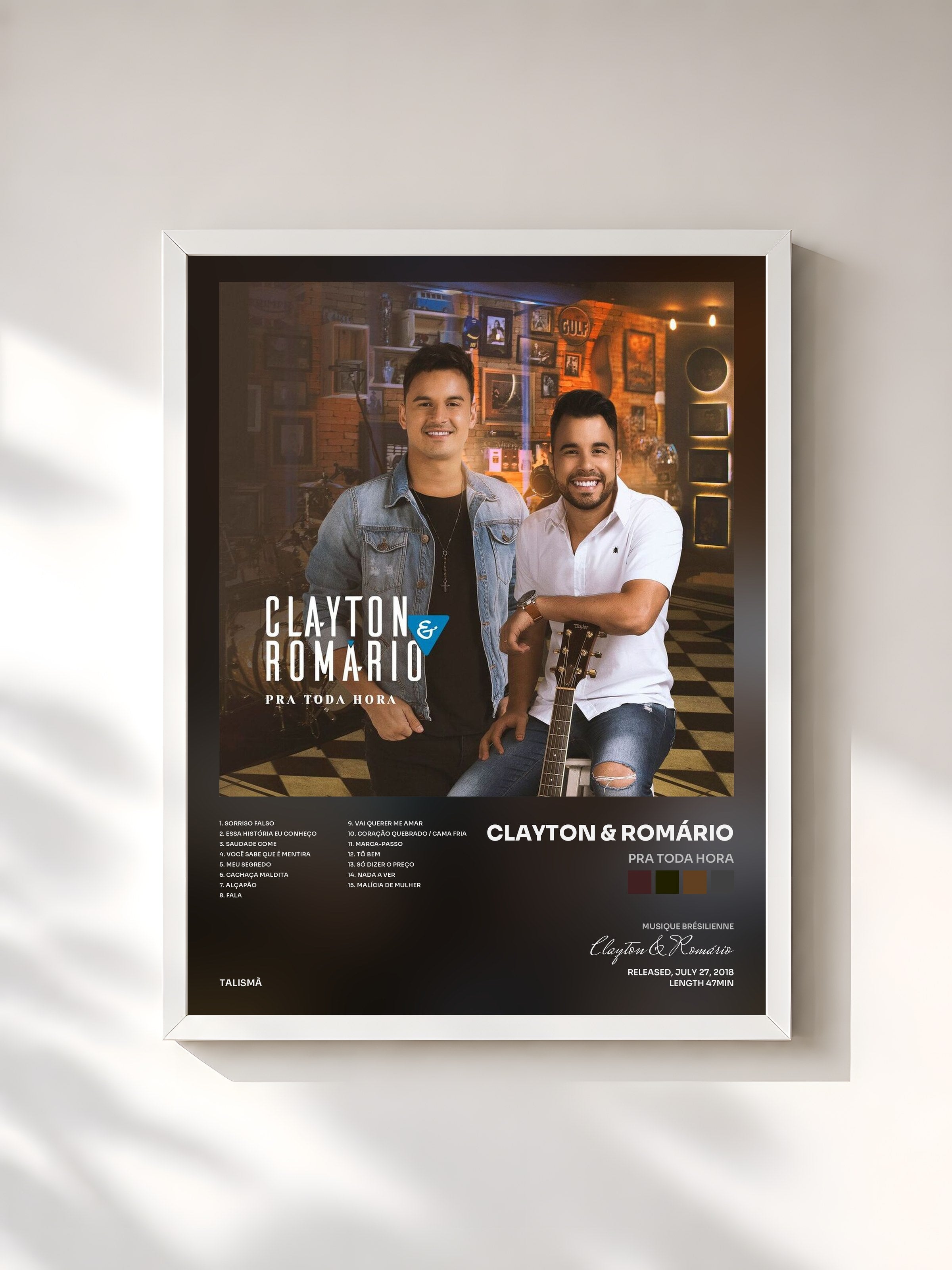 #blanc Tableau de l'album Pra Toda Hora de Clayton & Romário, cadre blanc, imprimé et encadré en France