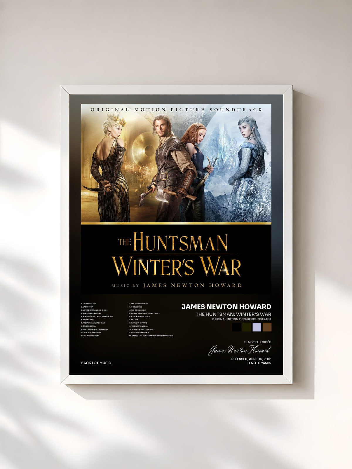 #blanc Tableau de l'album The Huntsman: Winter's War (Original Motion Picture Soundtrack) de James Newton Howard, cadre blanc, imprimé et encadré en France