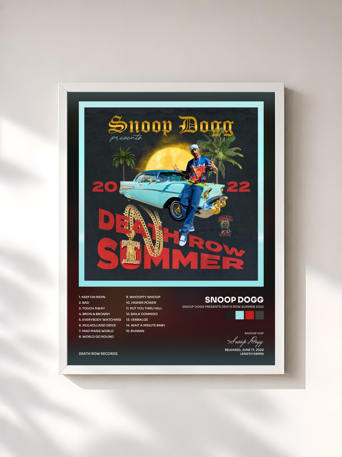 #blanc Tableau de l'album Snoop Dogg Presents Death Row Summer 2022 de Snoop Dogg, cadre blanc, imprimé et encadré en France
