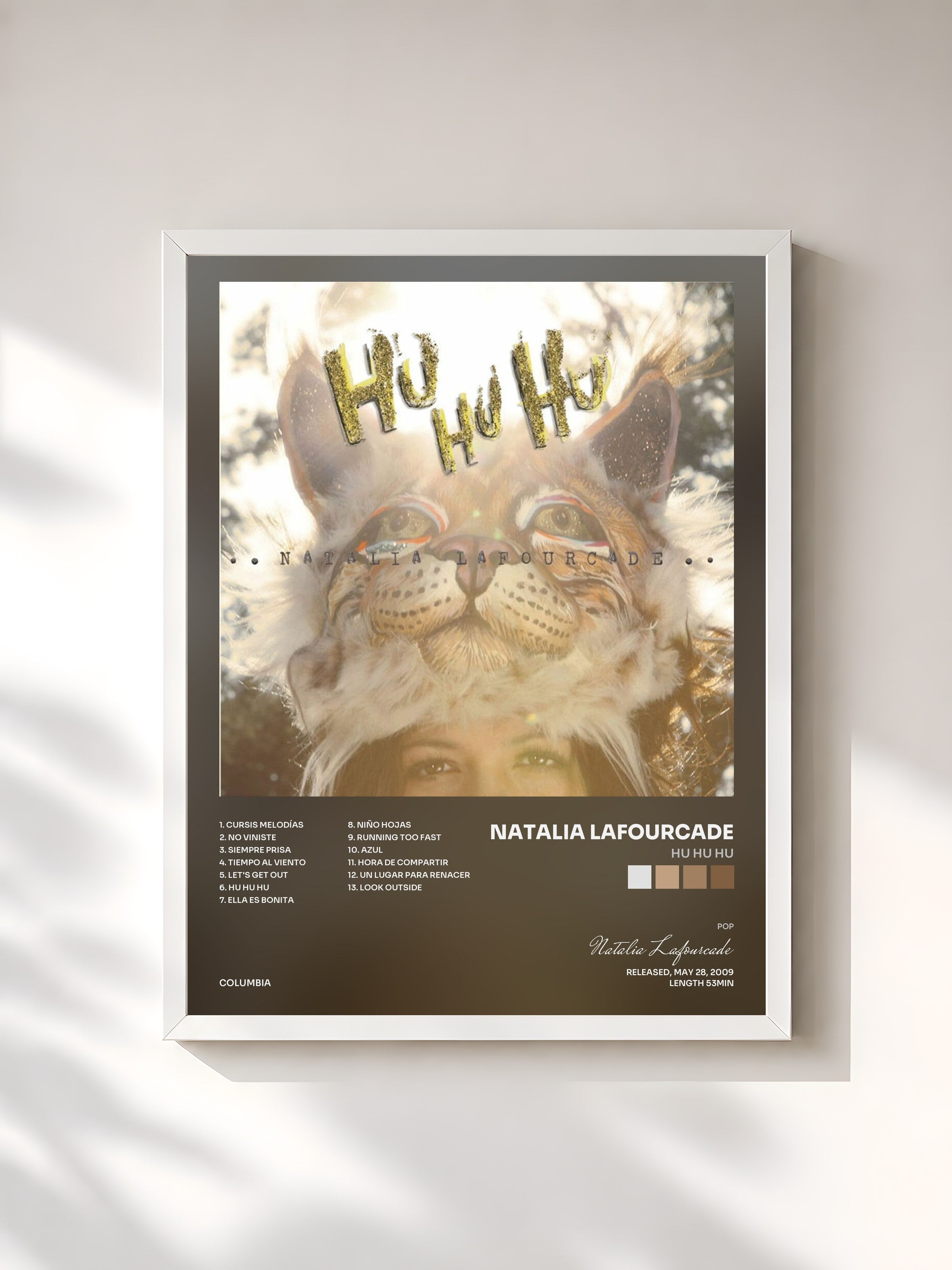 #blanc Tableau de l'album HU HU HU de Natalia Lafourcade, cadre blanc, imprimé et encadré en France