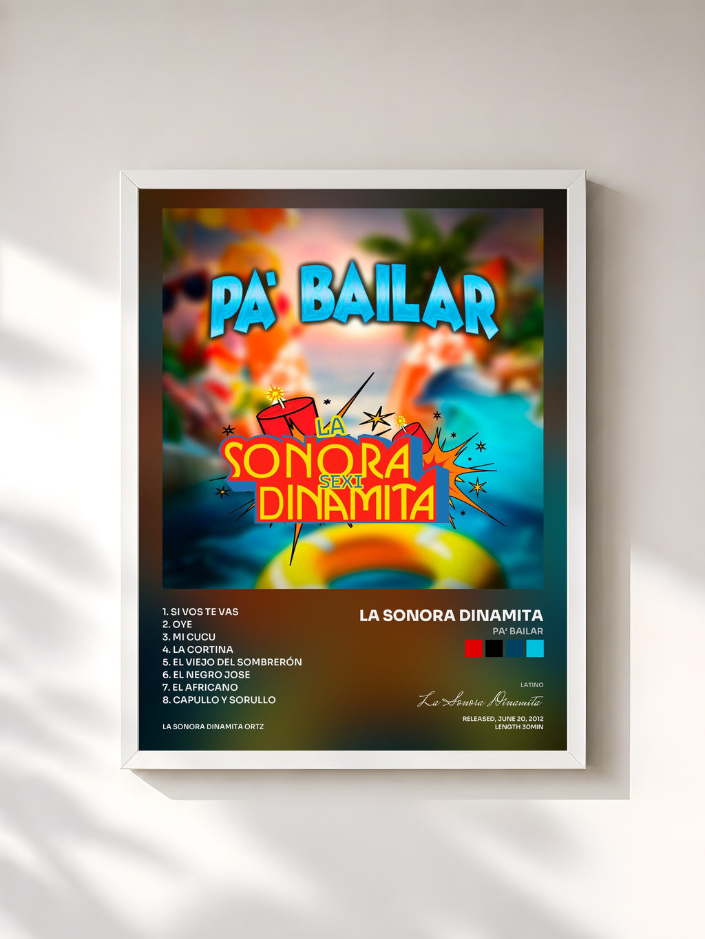 #blanc Tableau de l'album Pa‘ bailar de La Sonora Dinamita, cadre blanc, imprimé et encadré en France
