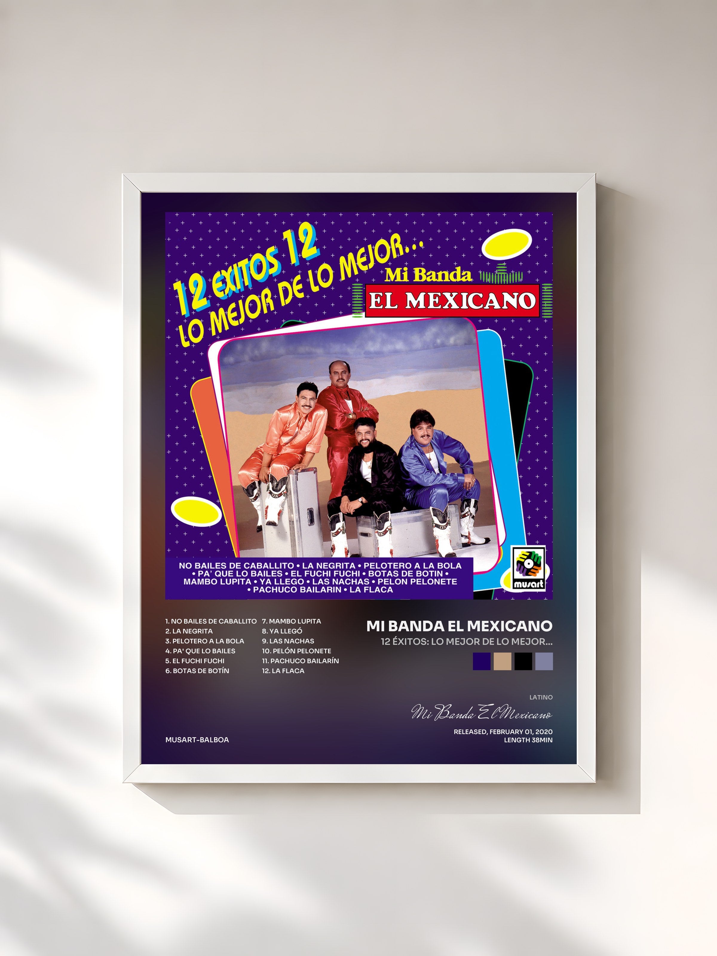 #blanc Tableau de l'album 12 Éxitos: Lo Mejor De Lo Mejor... de Mi Banda El Mexicano, cadre blanc, imprimé et encadré en France