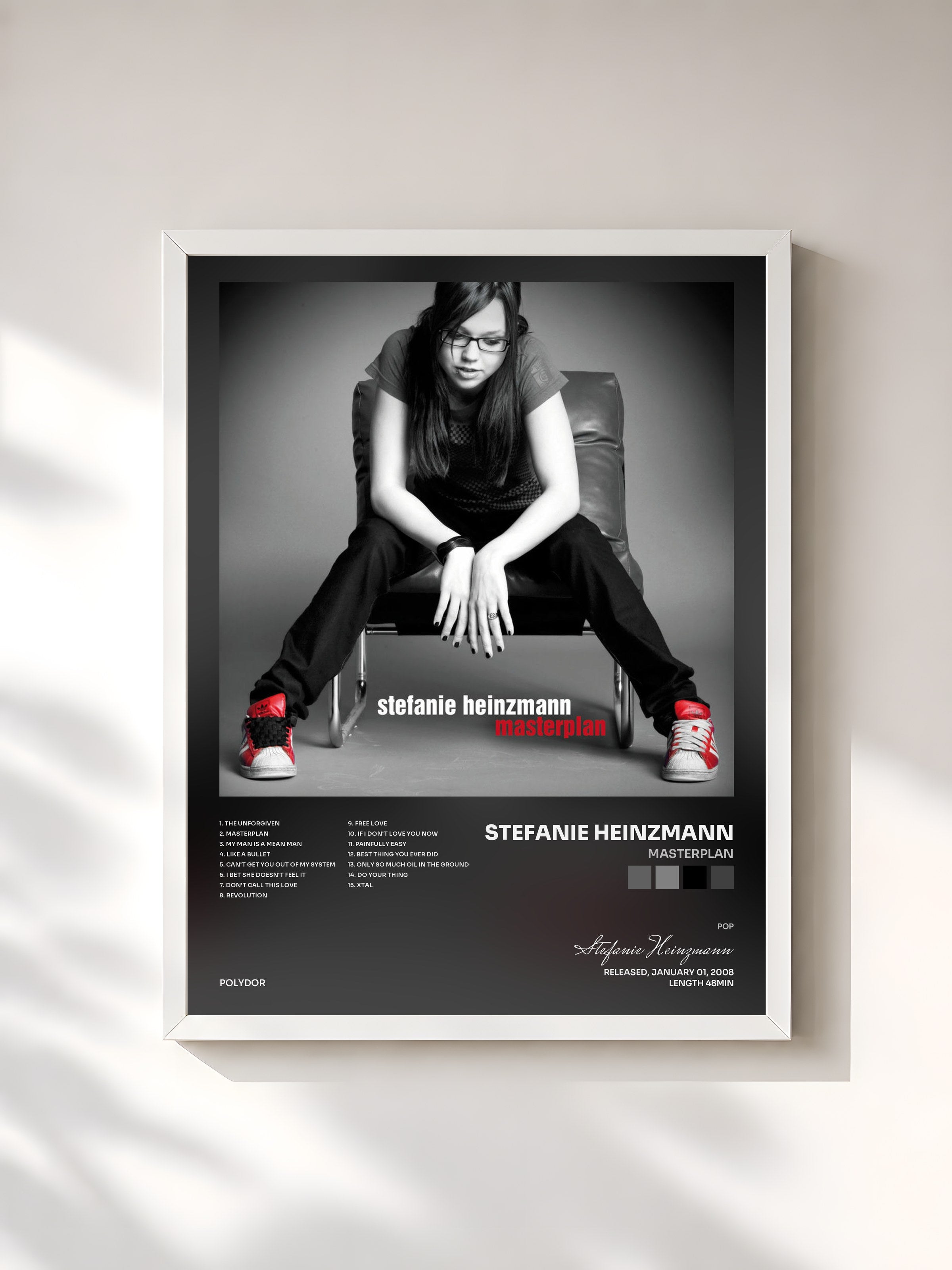 #blanc Tableau de l'album Masterplan de Stefanie Heinzmann, cadre blanc, imprimé et encadré en France