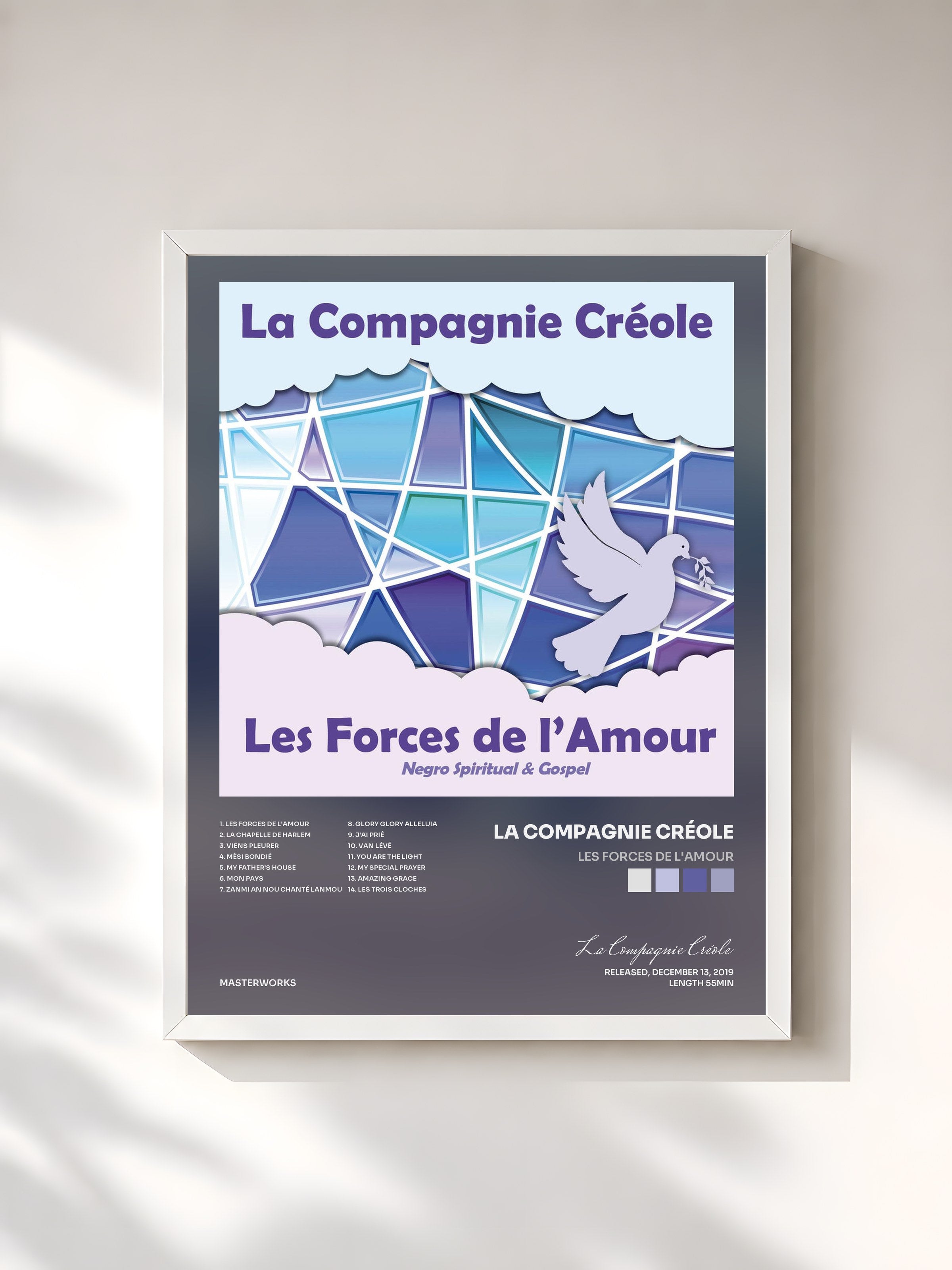 #blanc Tableau de l'album Les Forces de l'Amour de La Compagnie Créole, cadre blanc, imprimé et encadré en France
