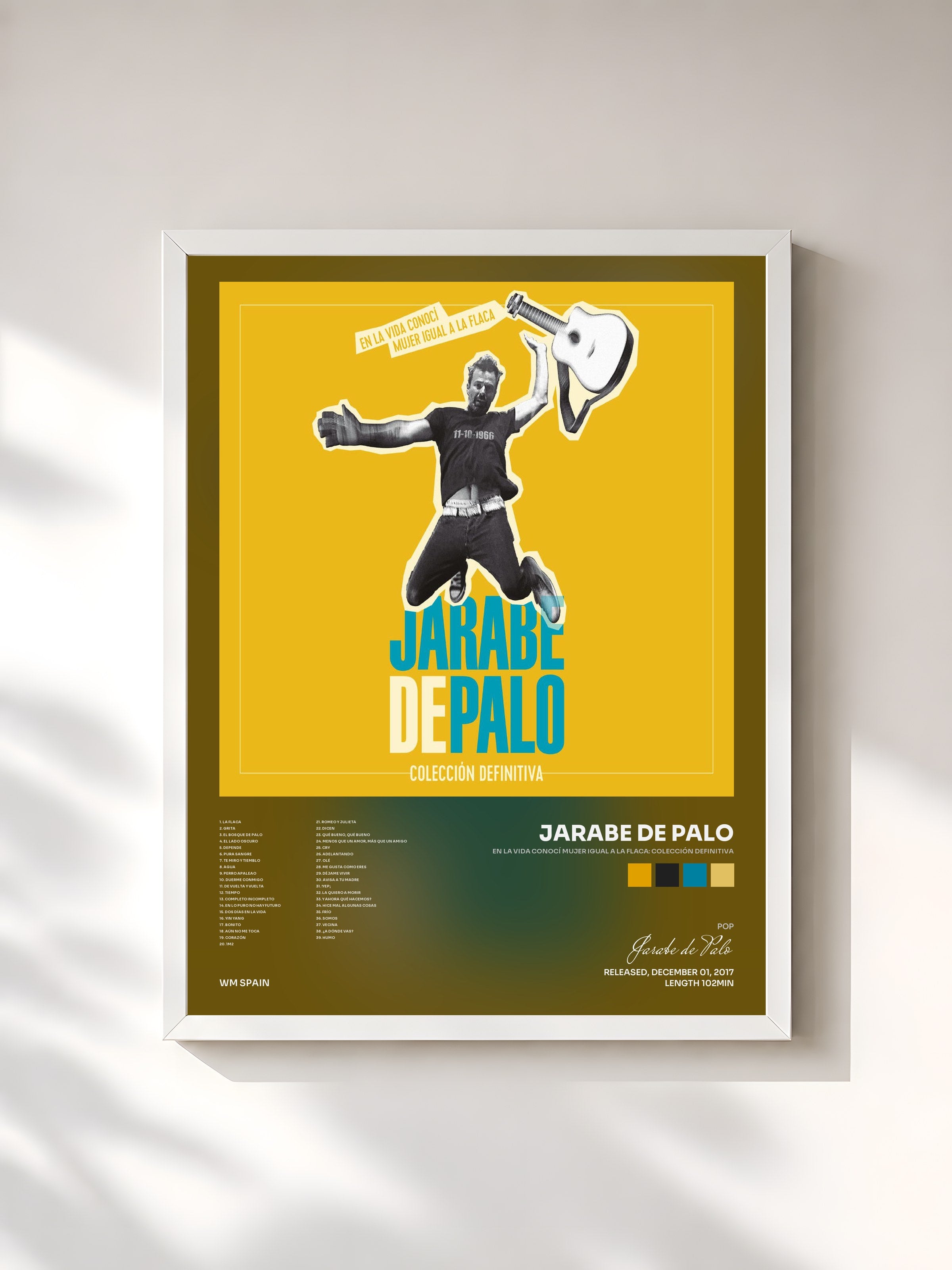 #blanc Tableau de l'album En la vida conocí mujer igual a la Flaca: Colección Definitiva de Jarabe de Palo, cadre blanc, imprimé et encadré en France