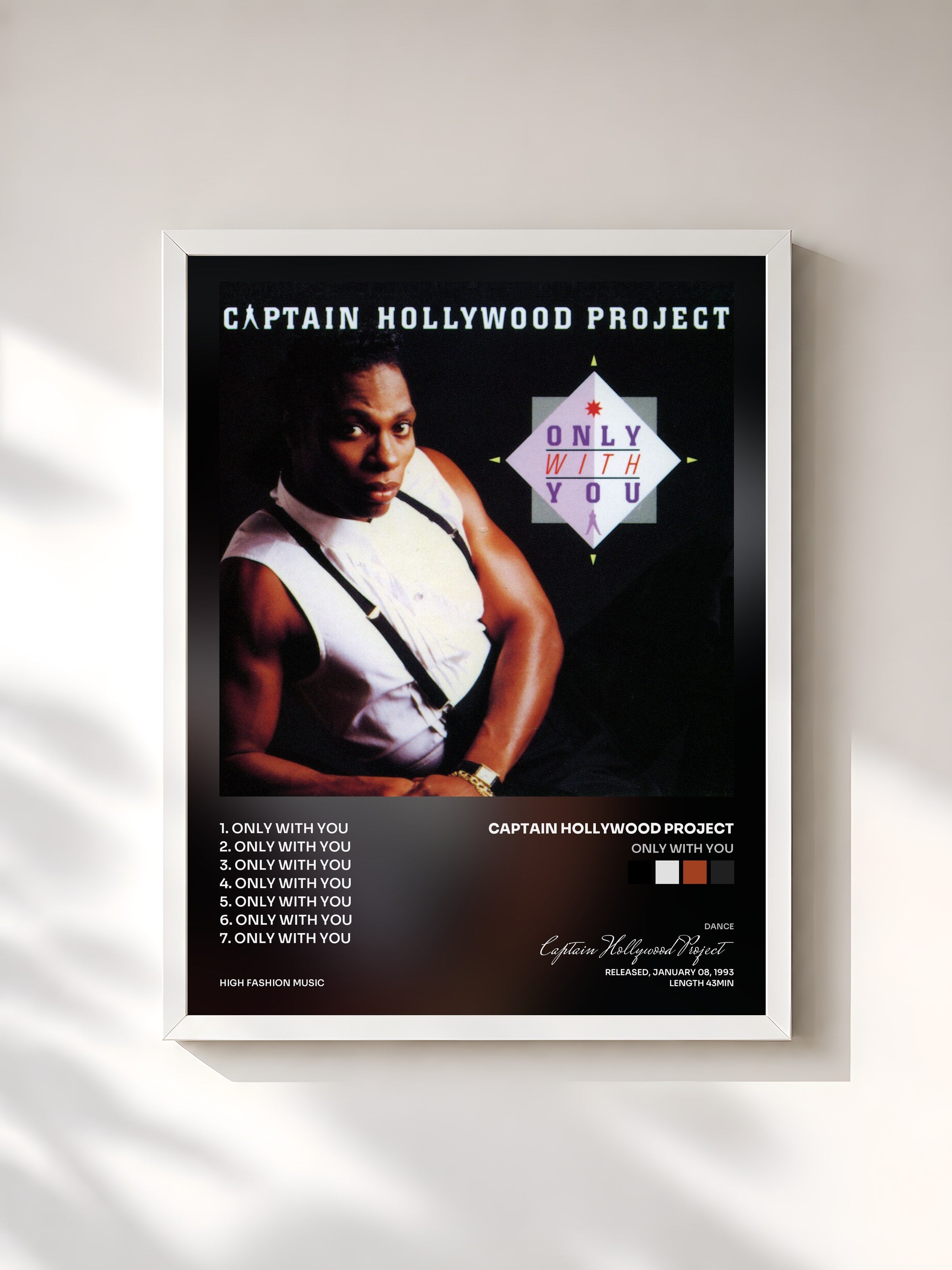 #blanc Tableau de l'album Only With You de Captain Hollywood Project, cadre blanc, imprimé et encadré en France