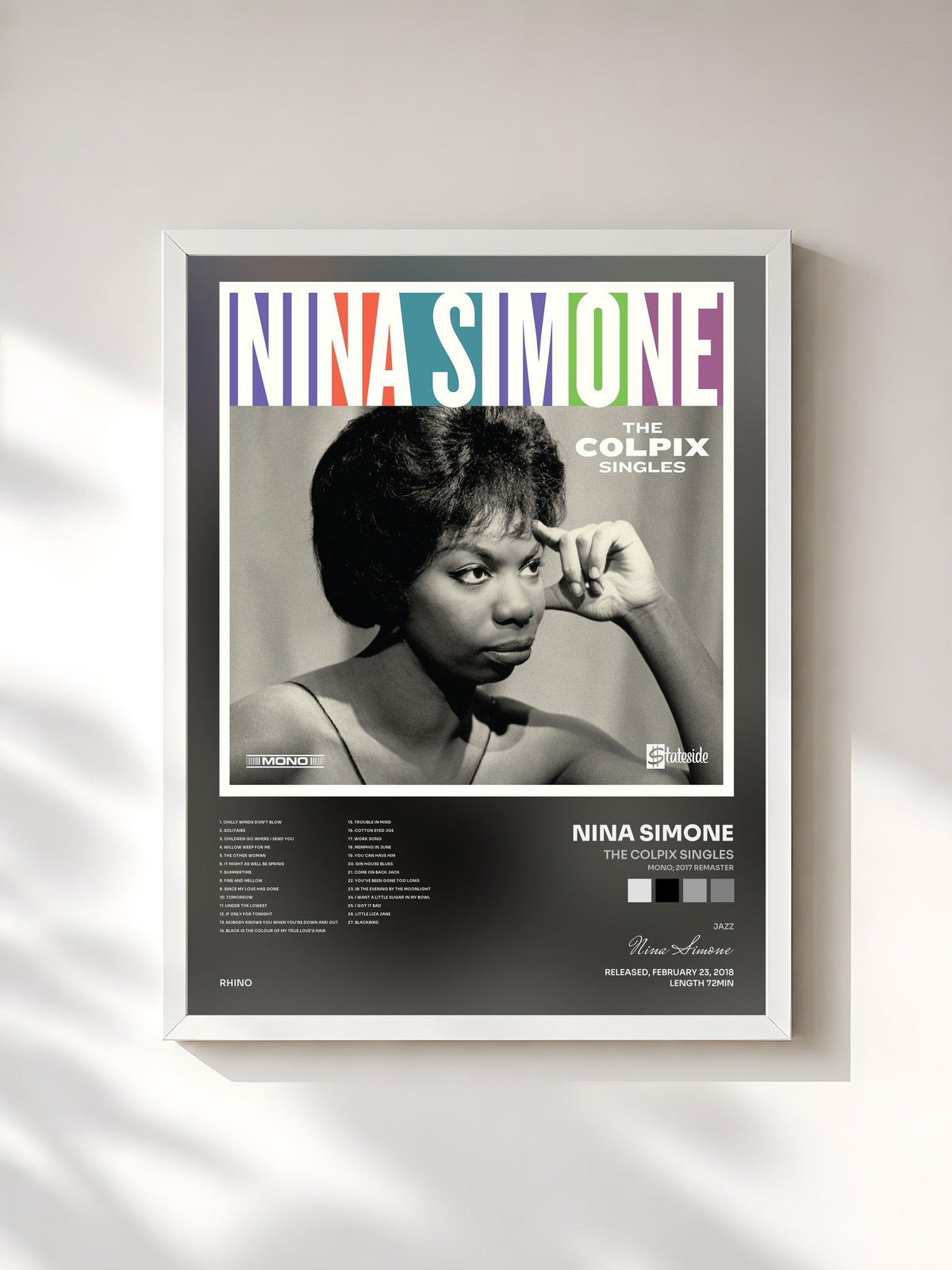 #blanc Tableau de l'album The Colpix Singles (Mono; 2017 Remaster) de Nina Simone, cadre blanc, imprimé et encadré en France