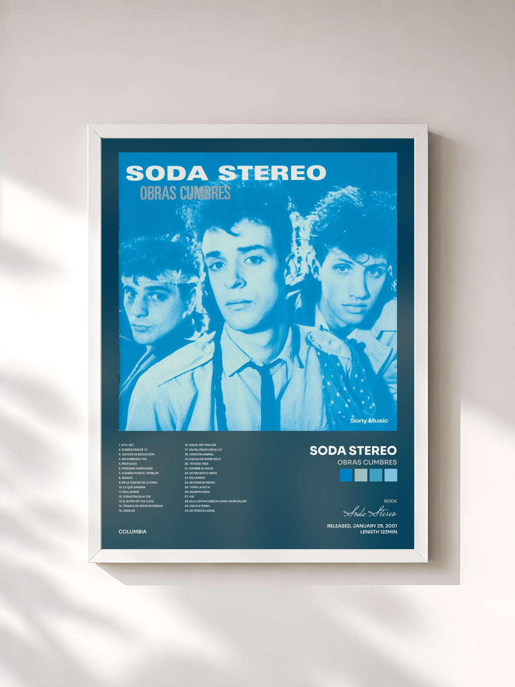 #blanc Tableau de l'album Obras Cumbres de Soda Stereo, cadre blanc, imprimé et encadré en France