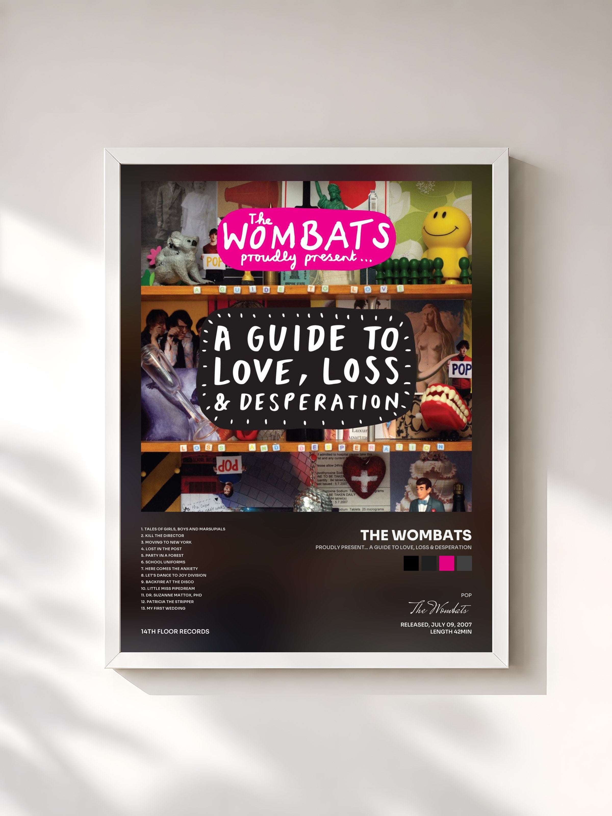 #blanc Tableau de l'album Proudly Present... A Guide to Love, Loss & Desperation de The Wombats, cadre blanc, imprimé et encadré en France