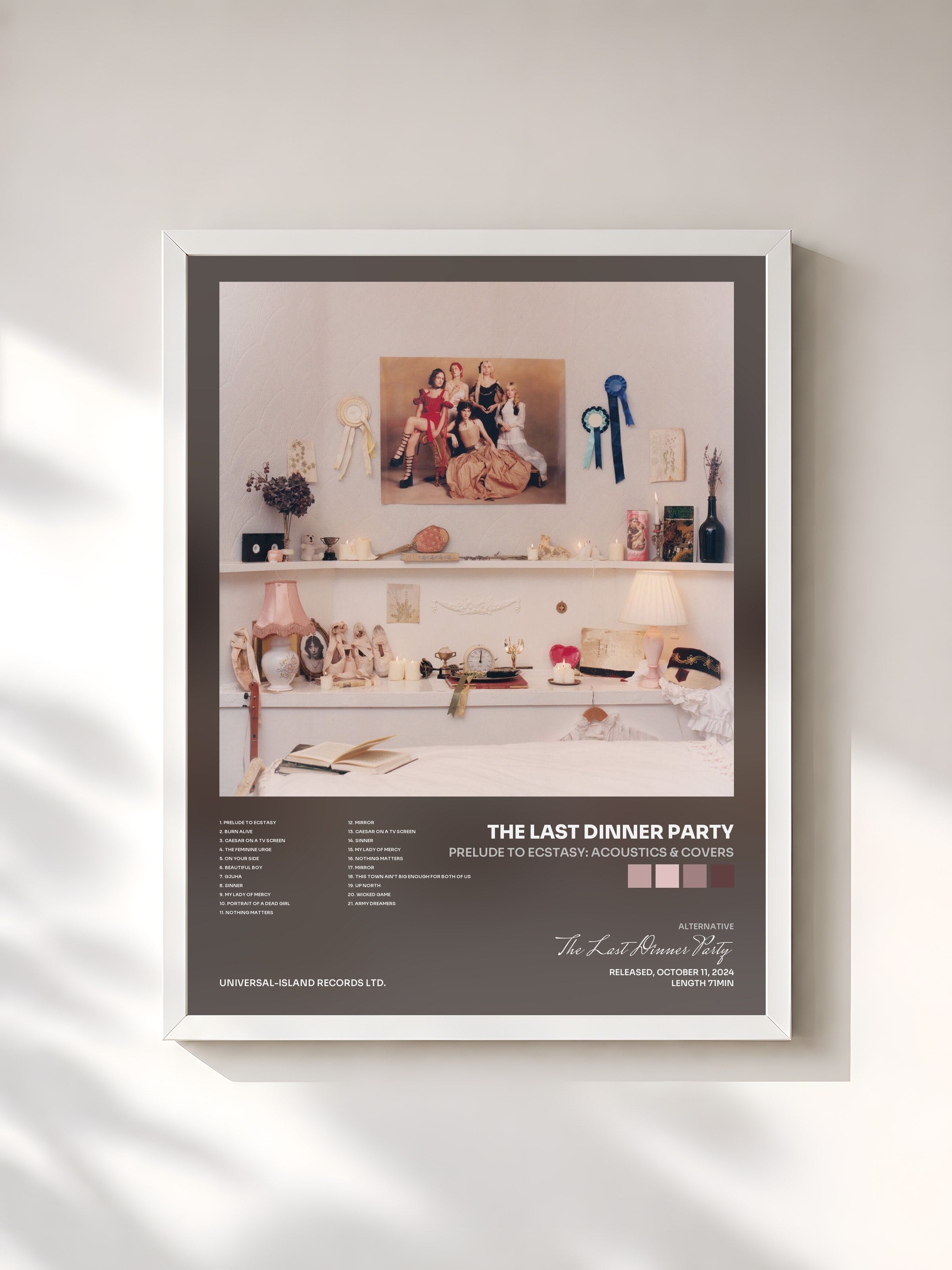 #blanc Tableau de l'album Prelude to Ecstasy: Acoustics & Covers de The Last Dinner Party, cadre blanc, imprimé et encadré en France