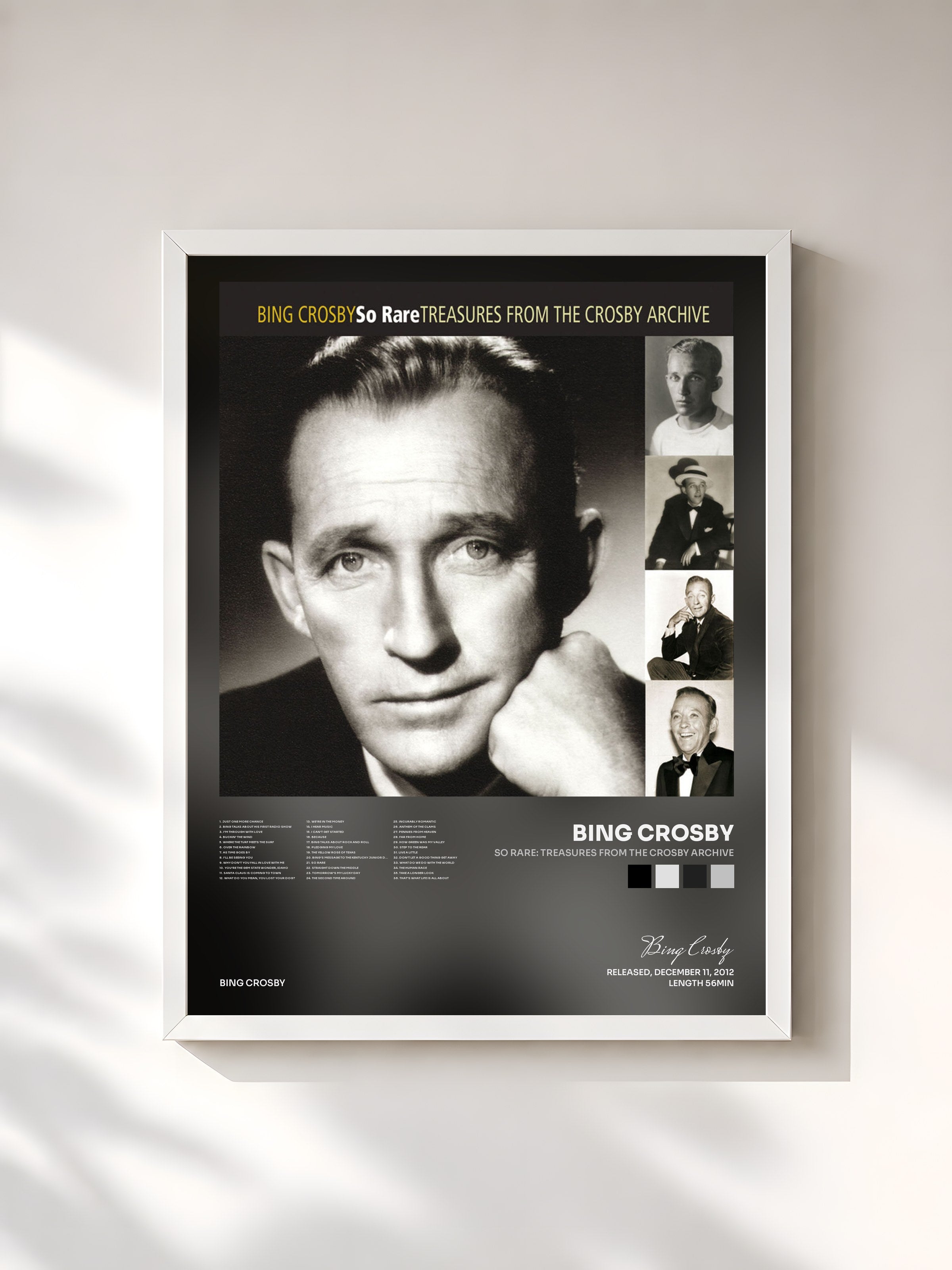 #blanc Tableau de l'album So Rare: Treasures From The Crosby Archive de Bing Crosby, cadre blanc, imprimé et encadré en France