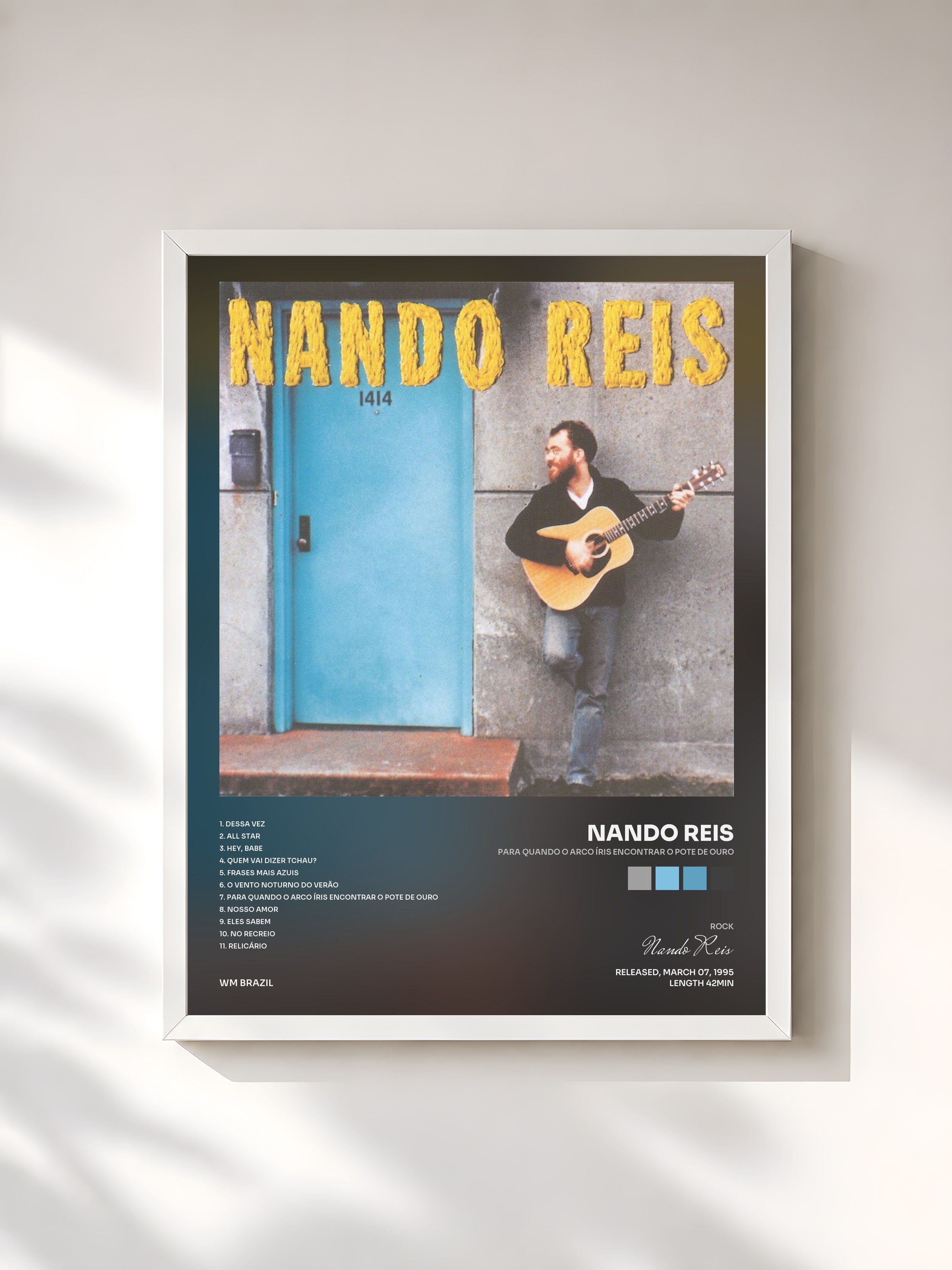 #blanc Tableau de l'album Para Quando o Arco Íris Encontrar o Pote de Ouro de Nando Reis, cadre blanc, imprimé et encadré en France