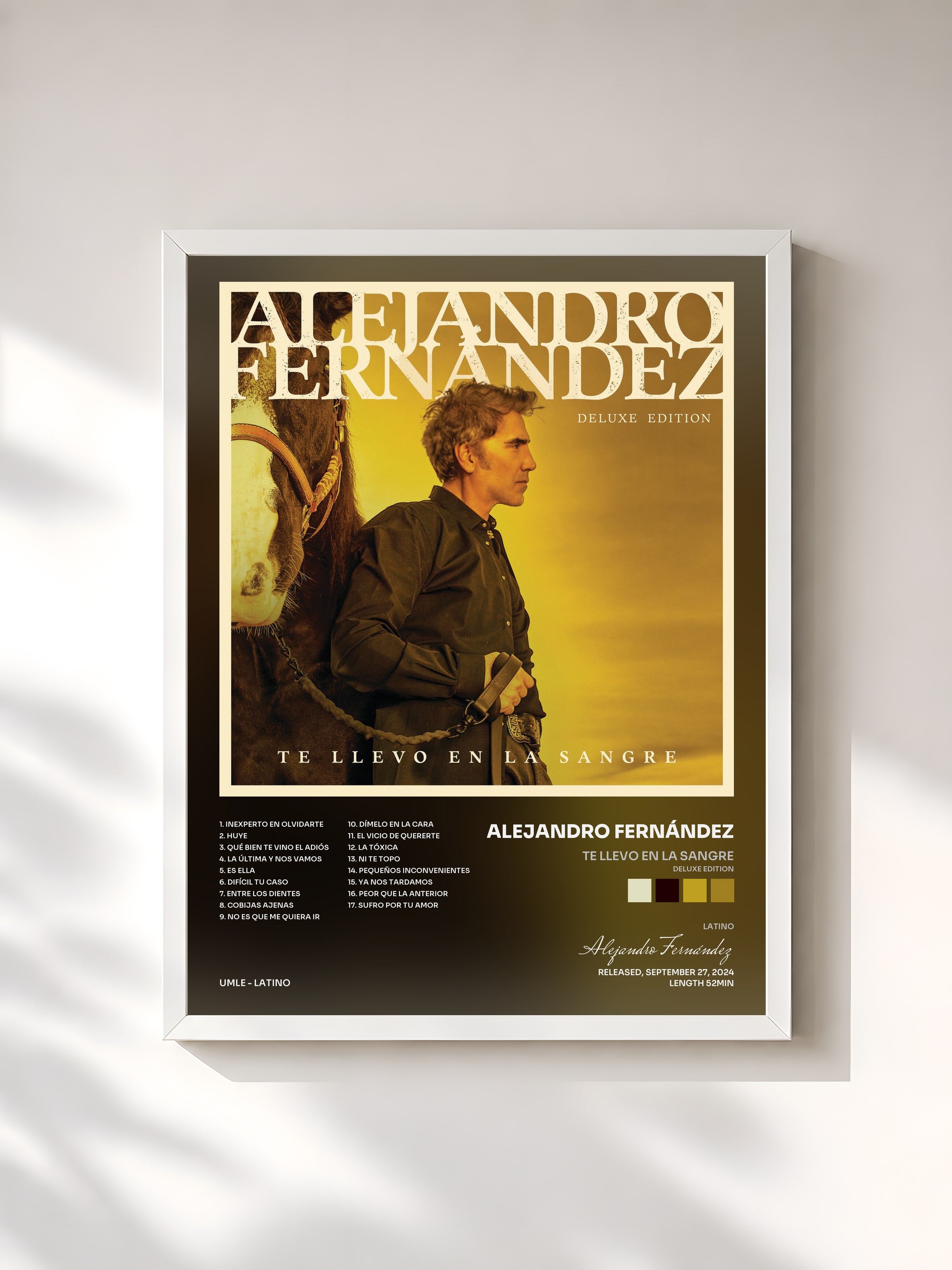 #blanc Tableau de l'album Te Llevo En La Sangre (Deluxe Edition) de Alejandro Fernández, cadre blanc, imprimé et encadré en France