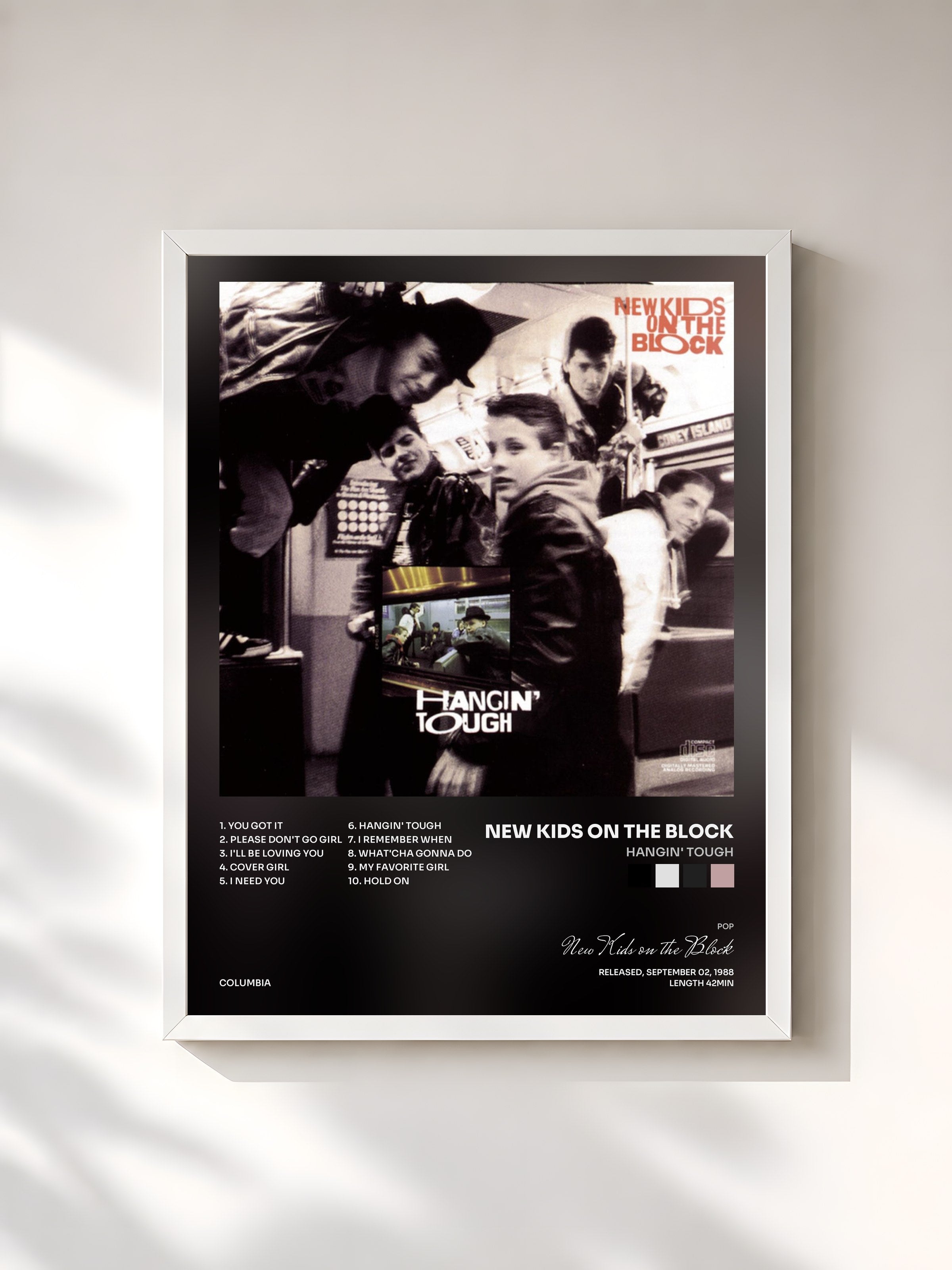 #blanc Tableau de l'album Hangin' Tough de New Kids on the Block, cadre blanc, imprimé et encadré en France