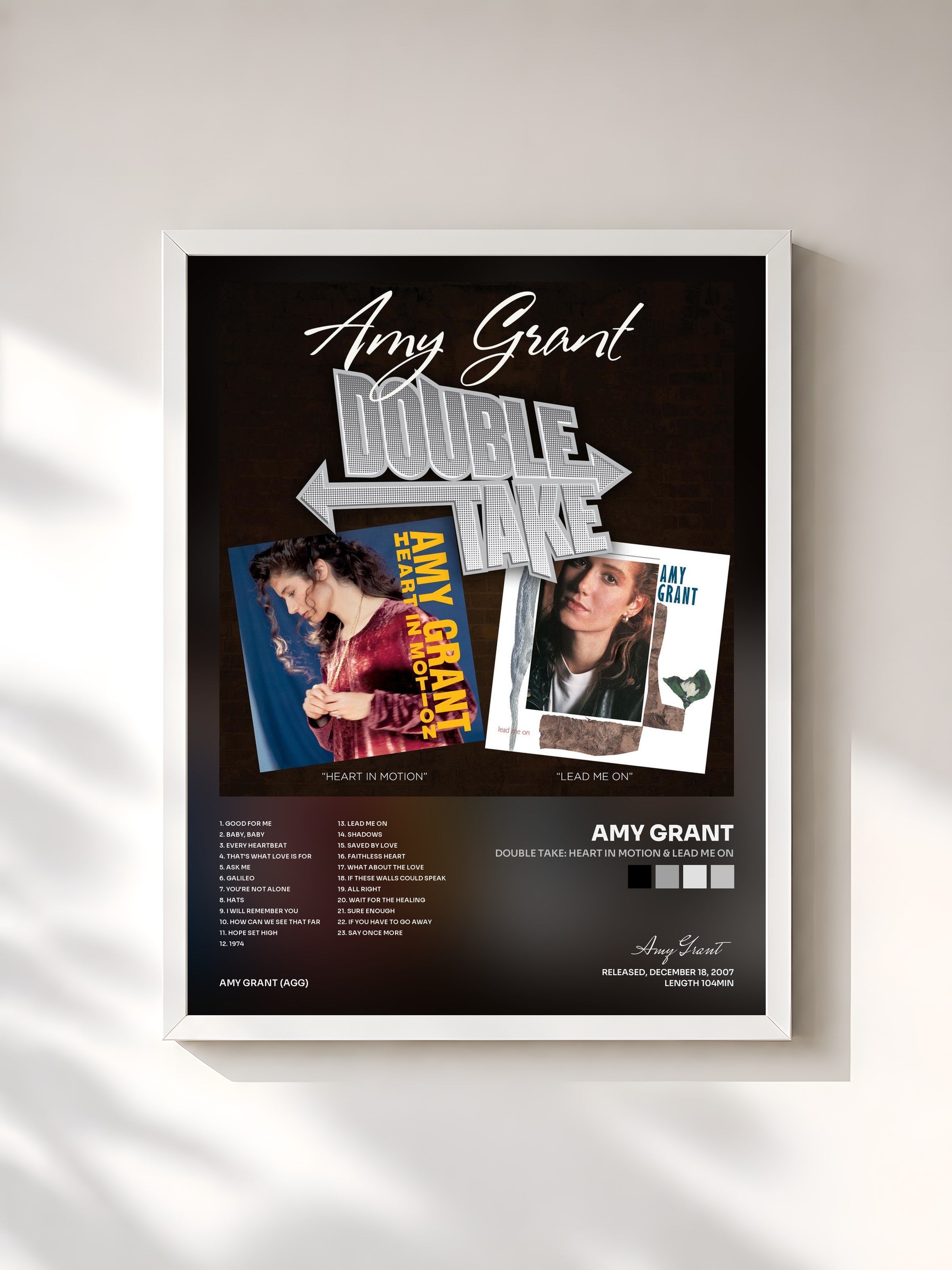 #blanc Tableau de l'album Double Take: Heart In Motion & Lead Me On de Amy Grant, cadre blanc, imprimé et encadré en France