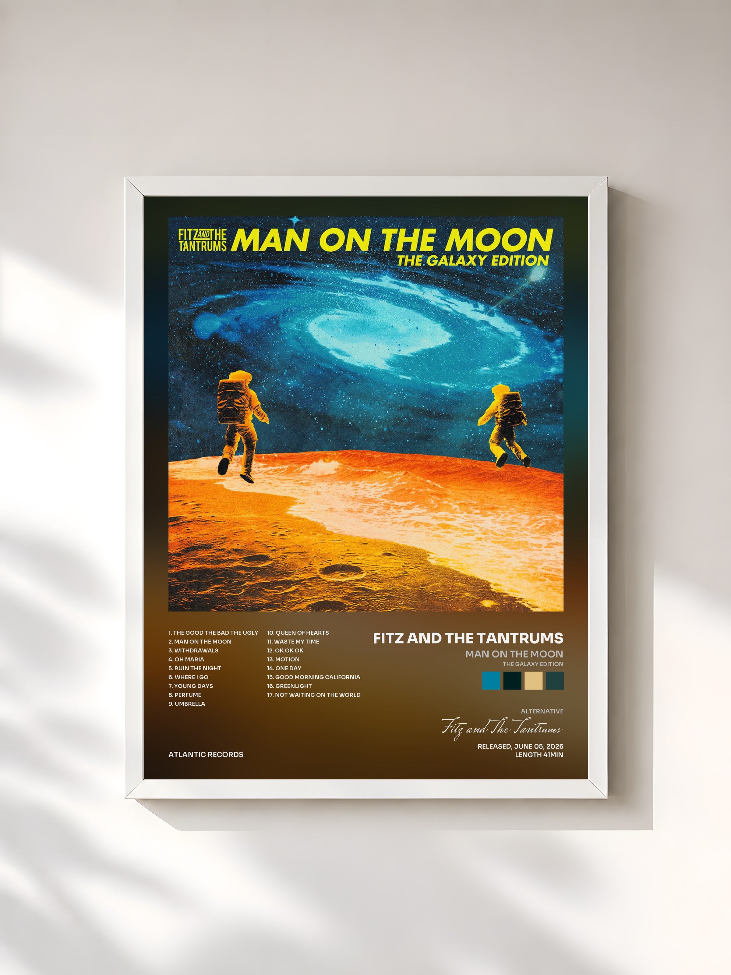 #blanc Tableau de l'album Man on The Moon (The Galaxy Edition) de Fitz and The Tantrums, cadre blanc, imprimé et encadré en France