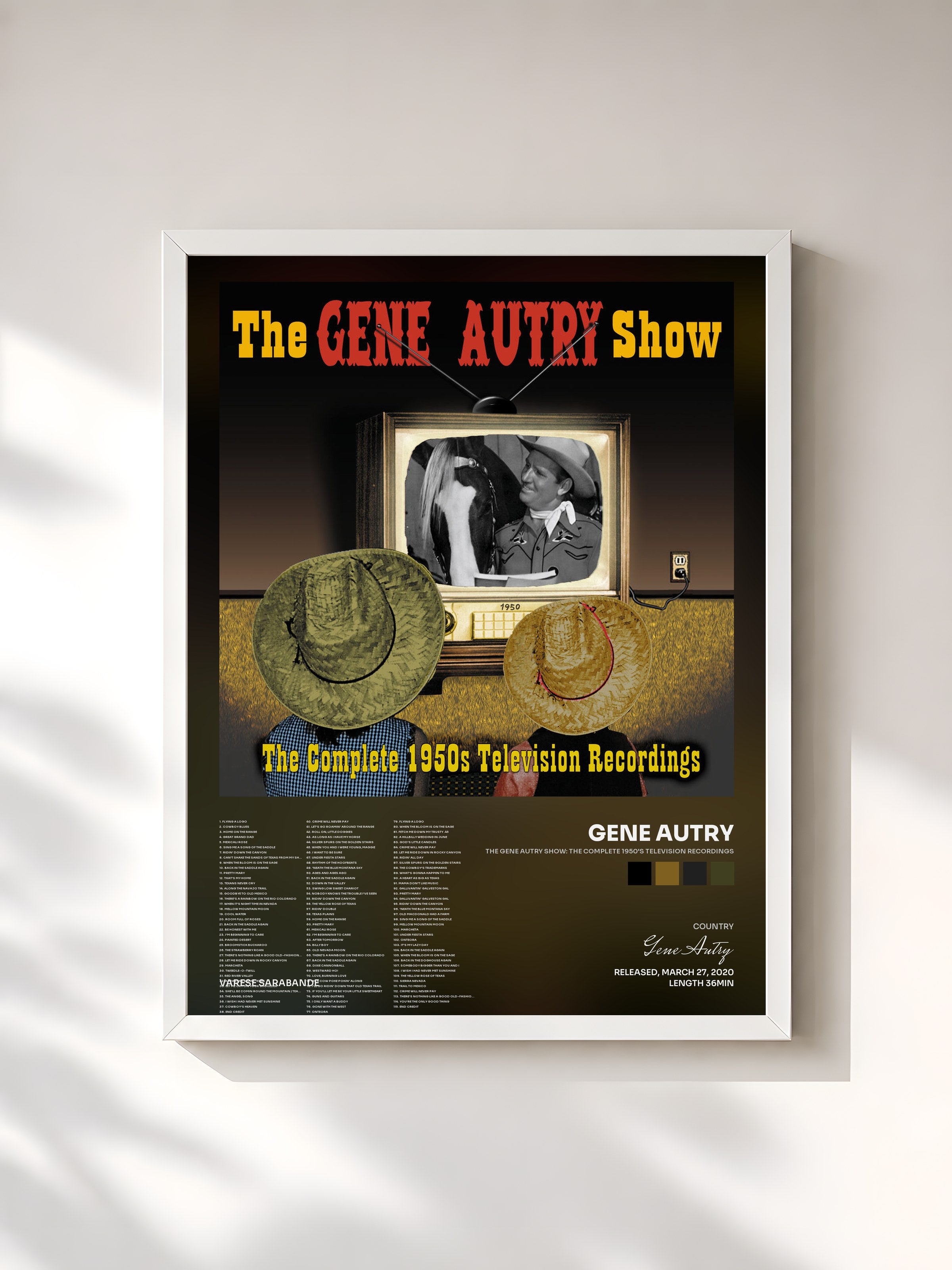 #blanc Tableau de l'album The Gene Autry Show: The Complete 1950's Television Recordings de Gene Autry, cadre blanc, imprimé et encadré en France