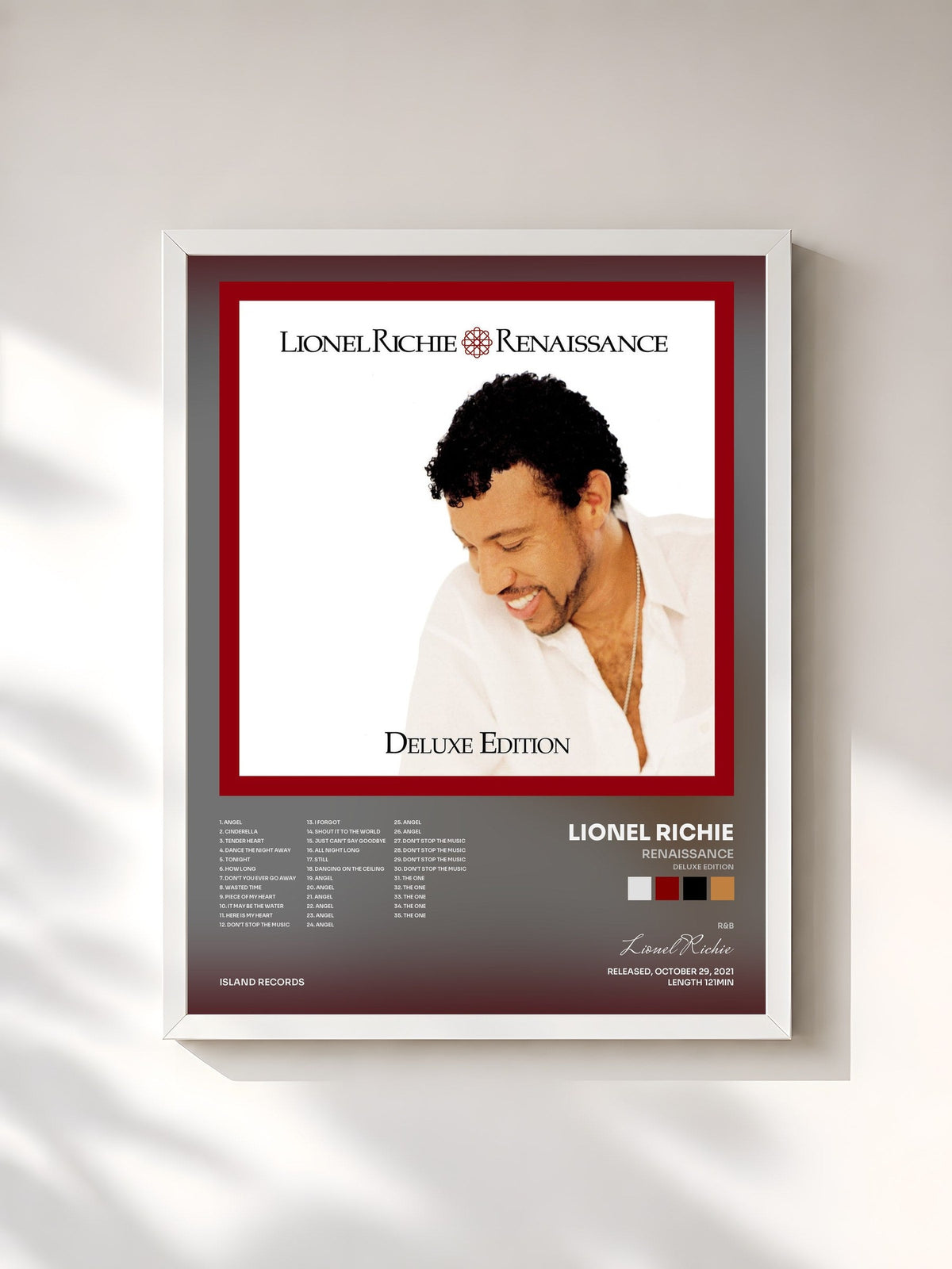 #blanc Tableau de l'album Renaissance (Deluxe Edition) de Lionel Richie, cadre blanc, imprimé et encadré en France