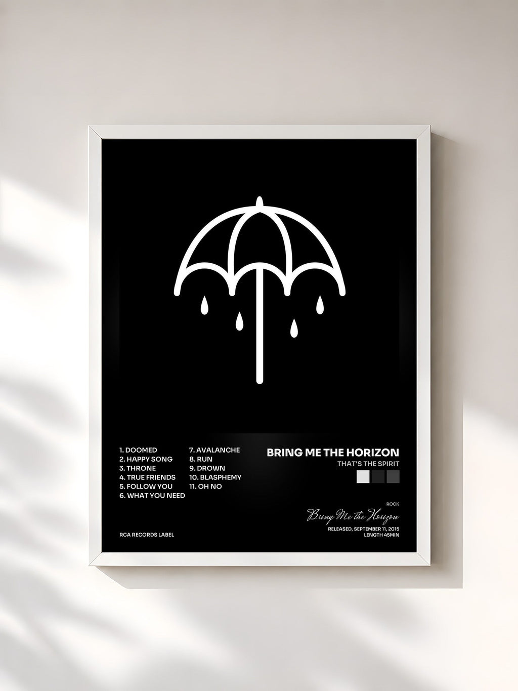 #blanc Tableau de l'album That's The Spirit de Bring Me the Horizon, cadre blanc, imprimé et encadré en France