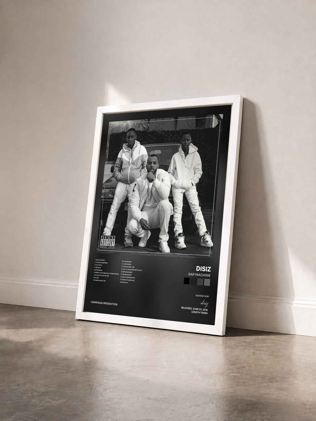 #blanc Tableau de l'album Rap Machine de disiz vu de trois quarts, cadre blanc