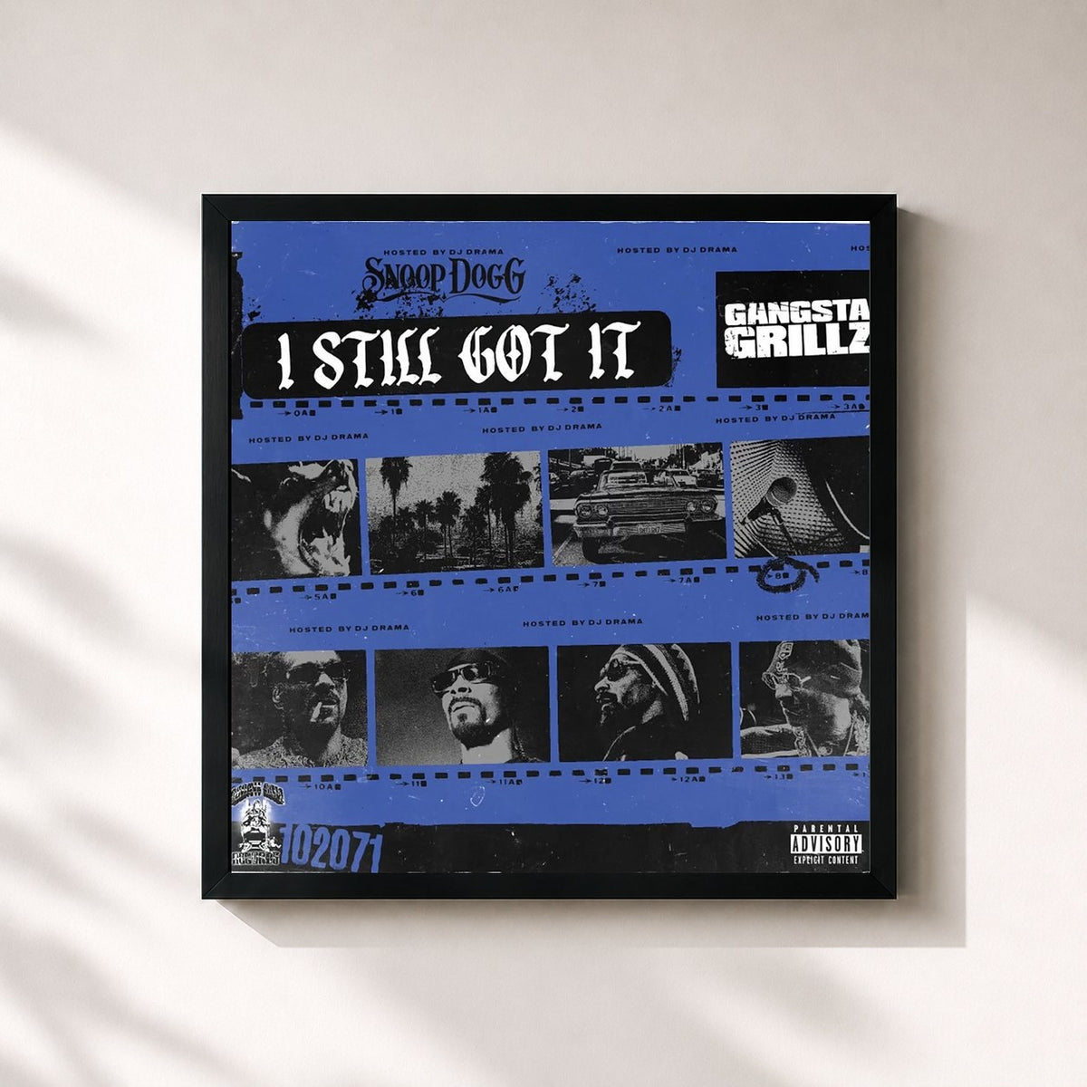 #noir Tableau carré de l'album Gangsta Grillz: I Still Got It de Snoop Dogg, cadre noir 32x32 cm