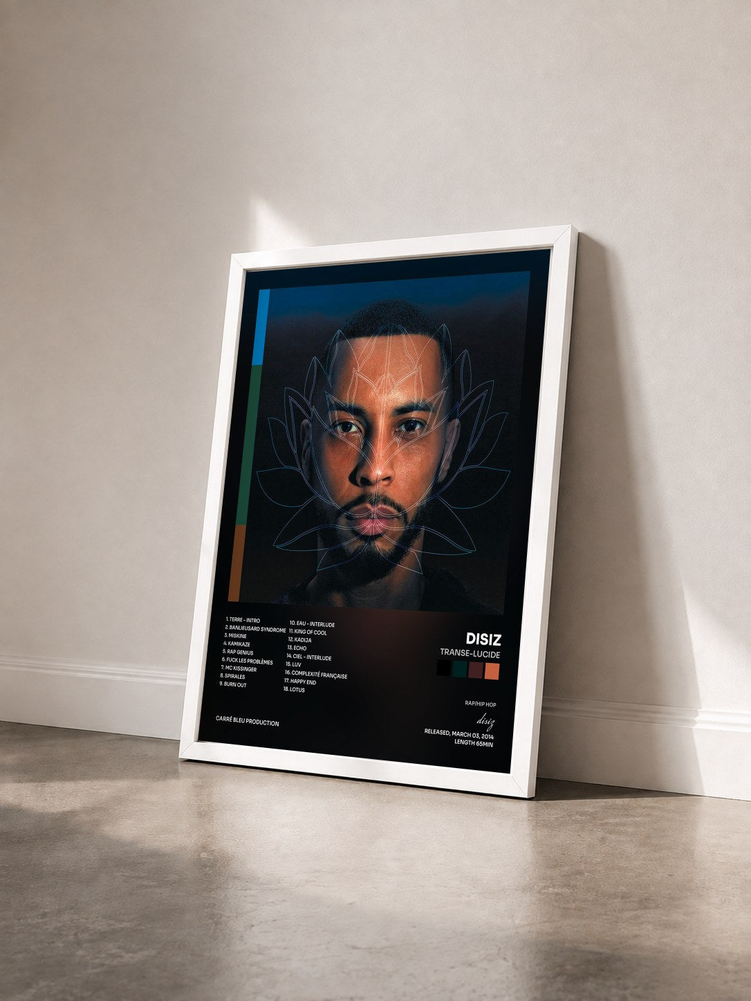 #blanc Tableau de l'album Transe-lucide de disiz vu de trois quarts, cadre blanc