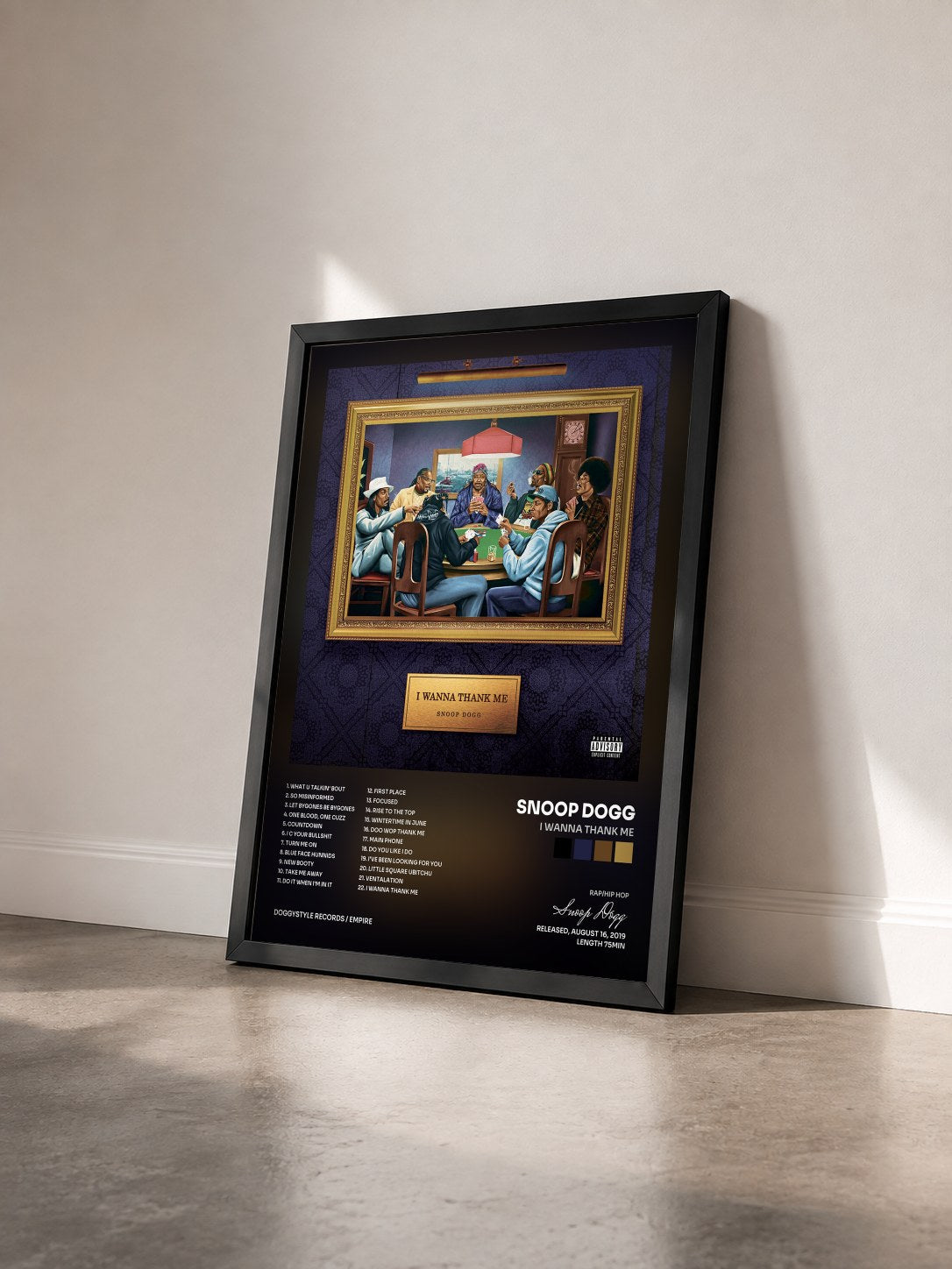 #noir Tableau de l'album I Wanna Thank Me de Snoop Dogg vu de trois quarts, cadre noir