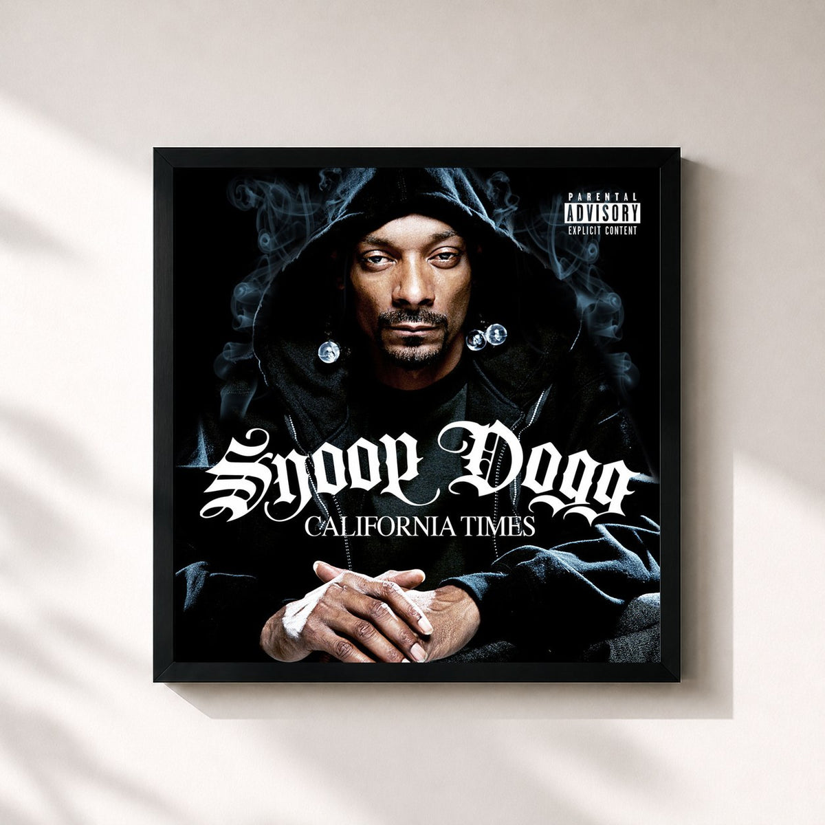 #noir Tableau carré de l'album California Times de Snoop Dogg, cadre noir 32x32 cm