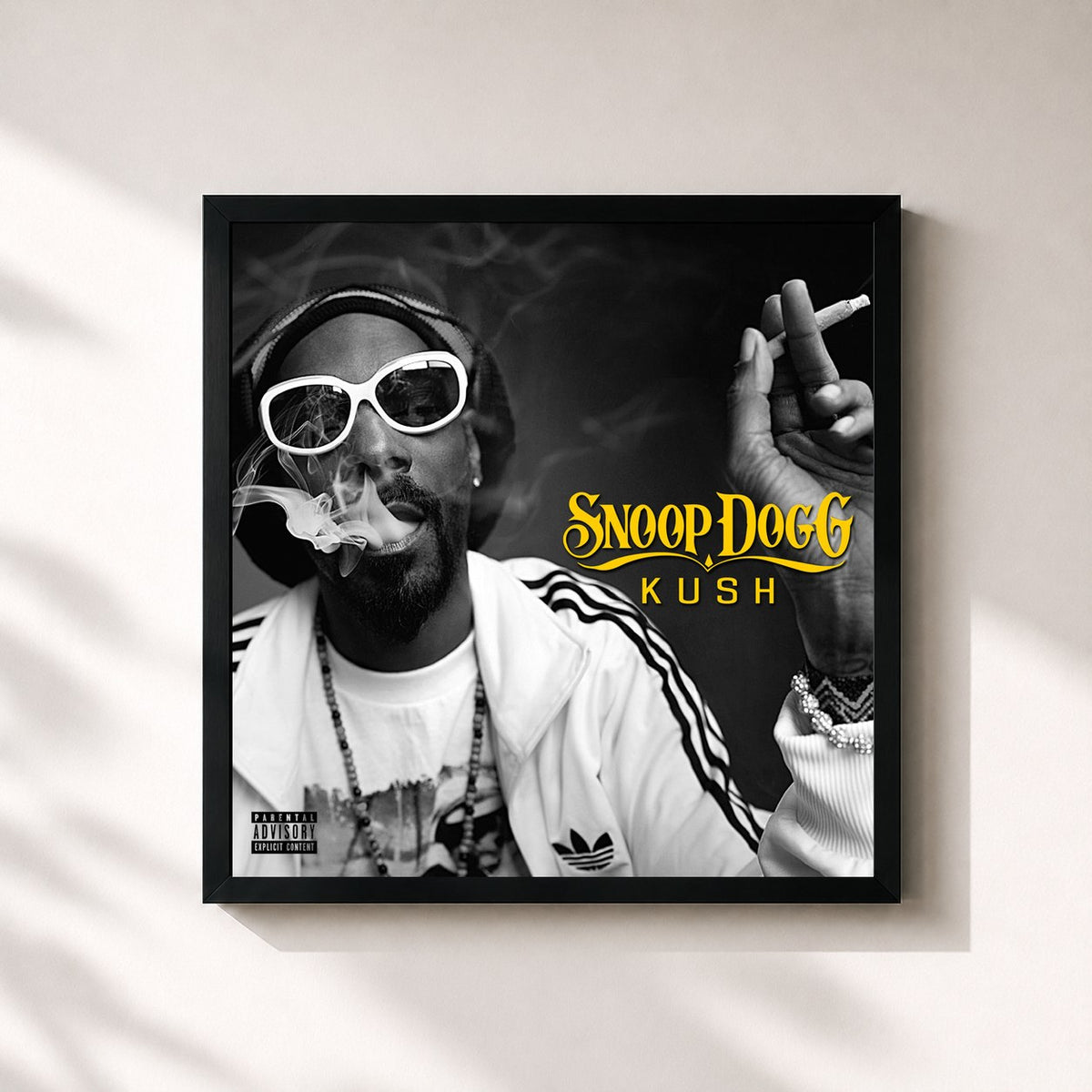 #noir Tableau carré de l'album Kush de Snoop Dogg, cadre noir 32x32 cm