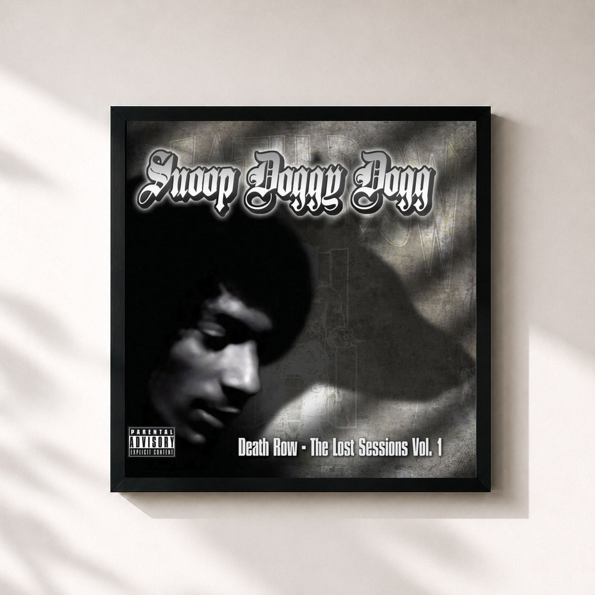 #noir Tableau carré de l'album Death Row: The Lost Sessions, Vol. 1 de Snoop Dogg, cadre noir 32x32 cm