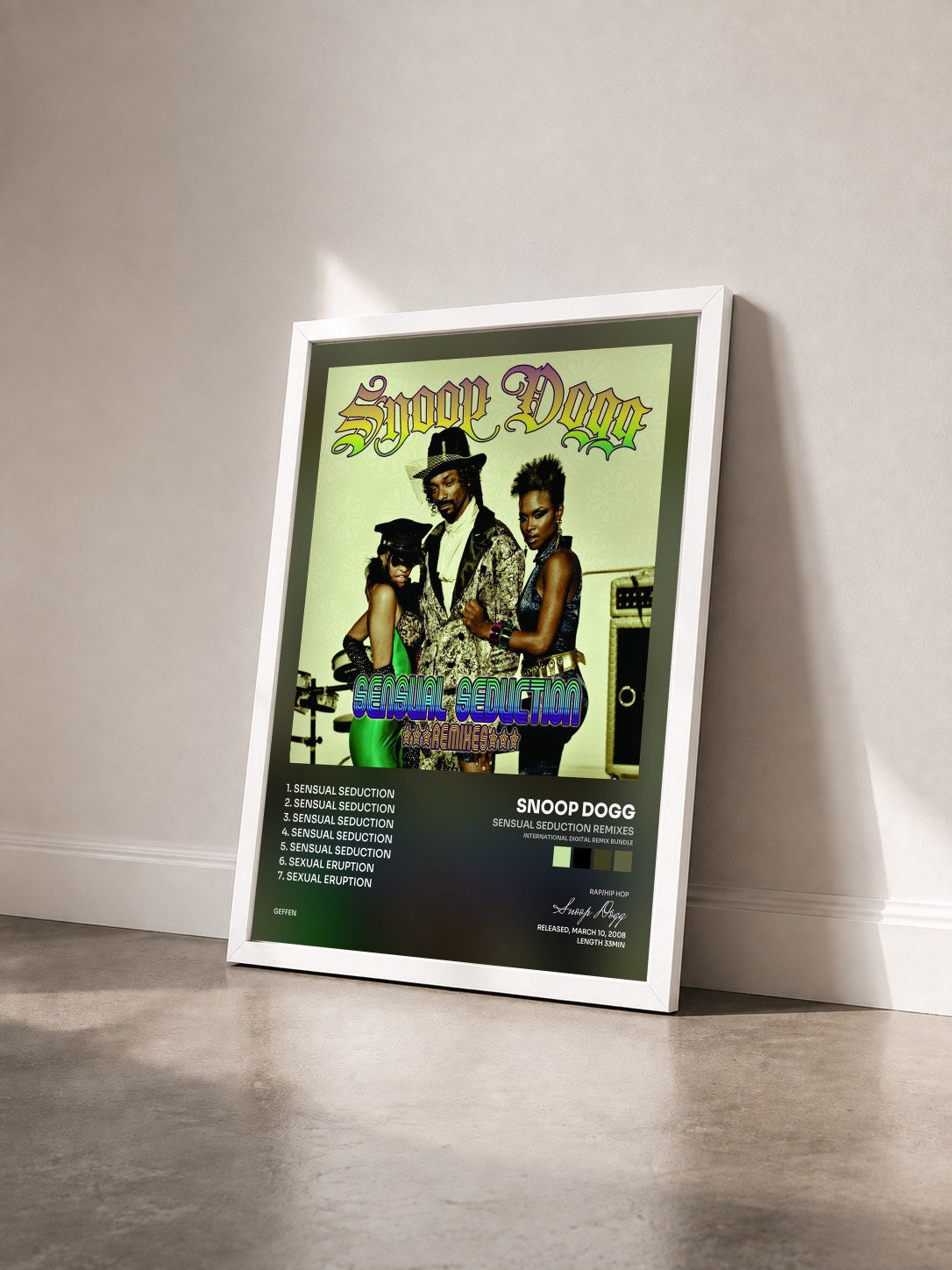 #blanc Tableau de l'album Sensual Seduction Remixes (International Digital Remix Bundle) de Snoop Dogg vu de trois quarts, cadre blanc