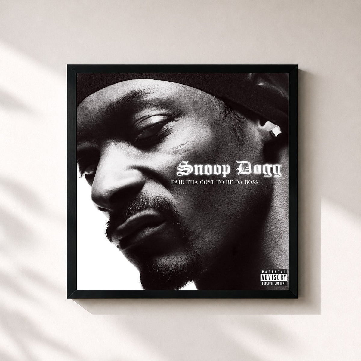 #noir Tableau carré de l'album Paid Tha Cost To Be Da Bo$$ de Snoop Dogg, cadre noir 32x32 cm