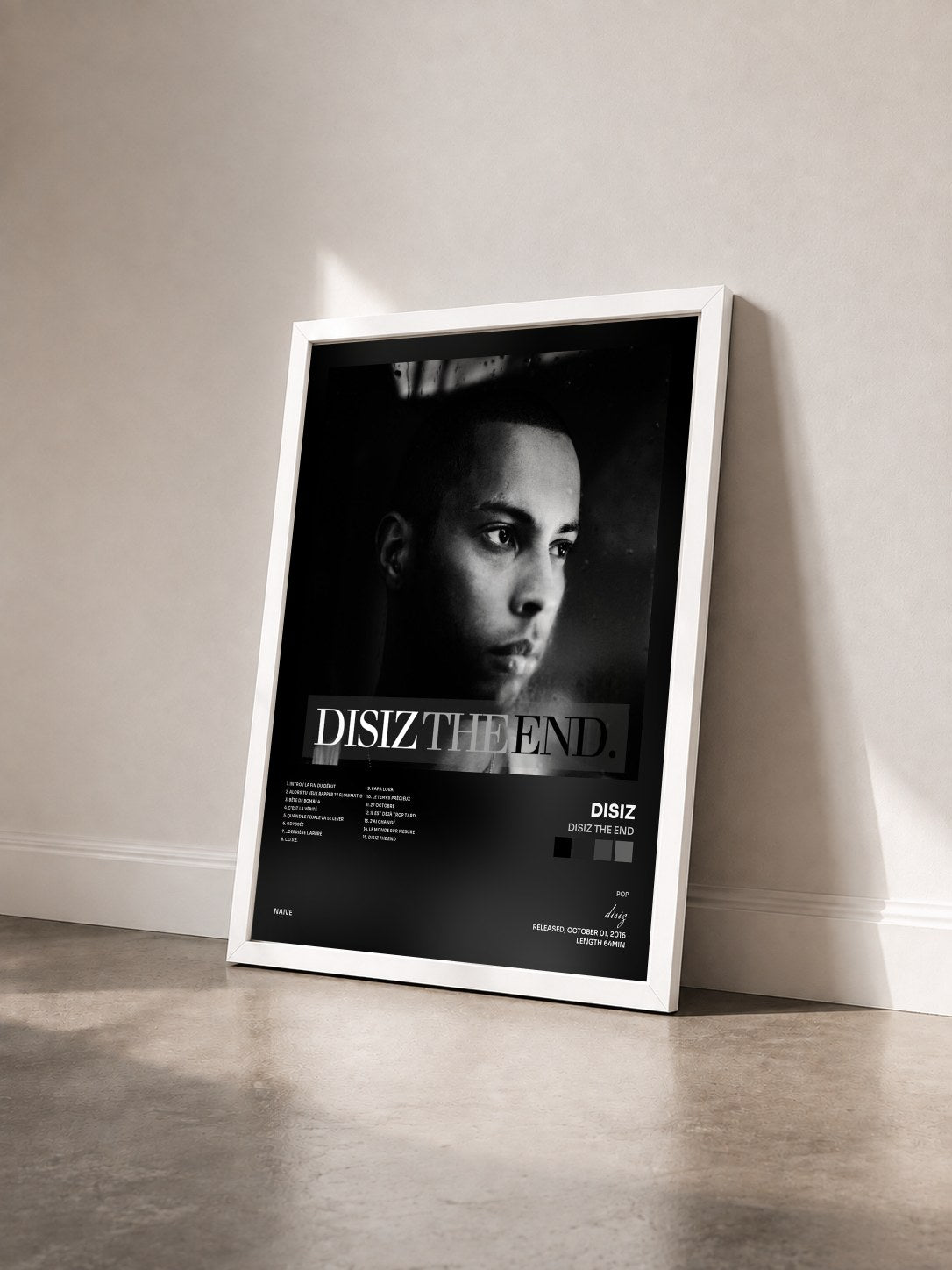 #blanc Tableau de l'album Disiz the End de disiz vu de trois quarts, cadre blanc