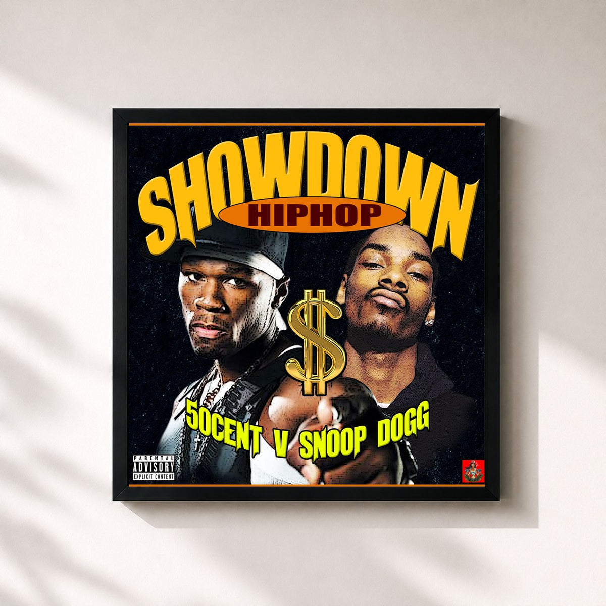 #noir Tableau carré de l'album Hip-Hop Showdown - 50 Cent v Snoop Dogg de 50 Cent, cadre noir 32x32 cm