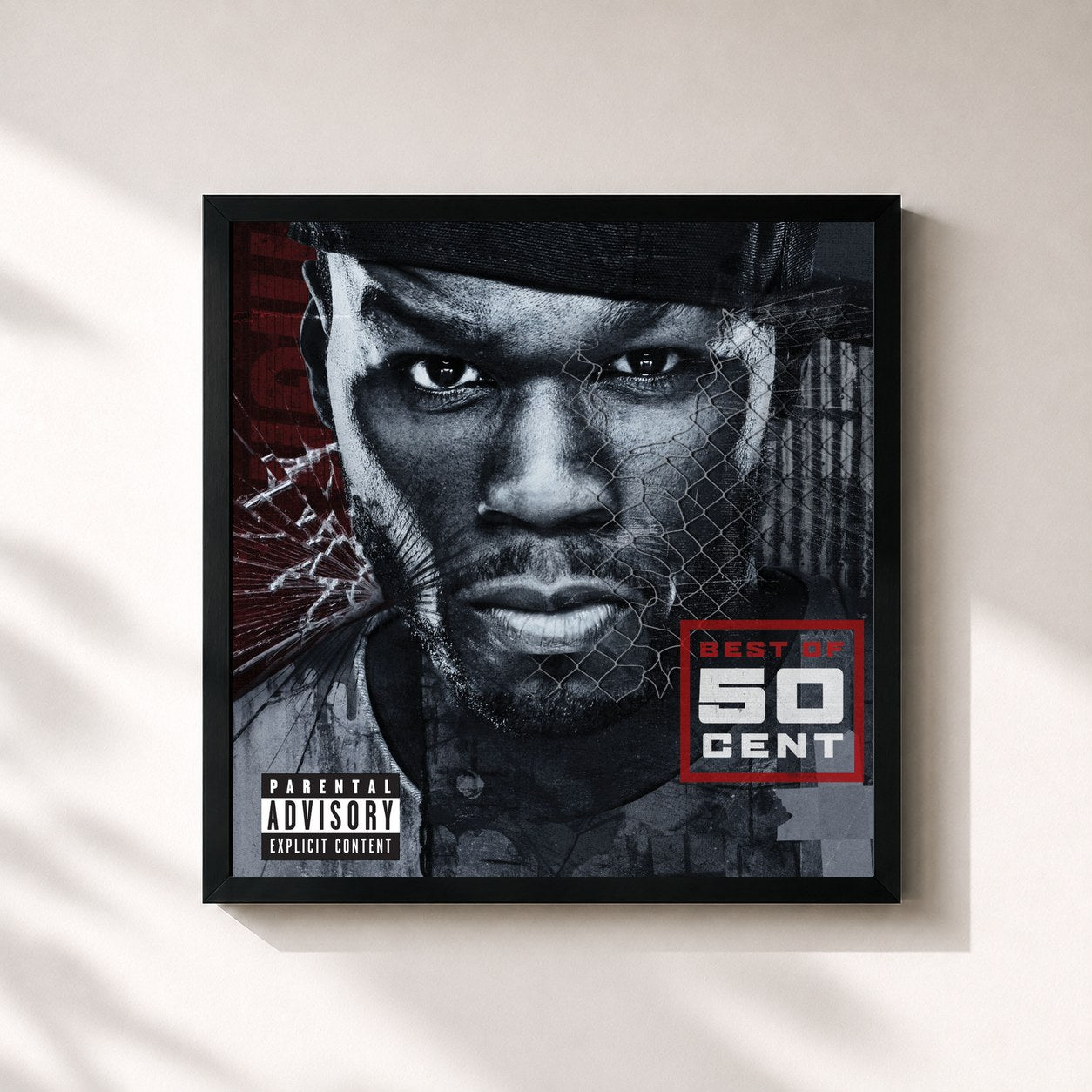 #noir Tableau carré de l'album Best Of 50 Cent de 50 Cent, cadre noir 32x32 cm