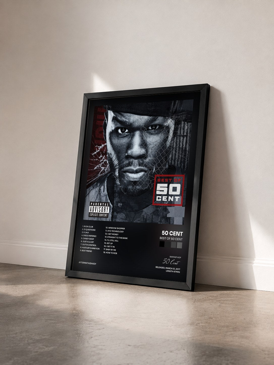 #noir Tableau de l'album Best Of 50 Cent de 50 Cent vu de trois quarts, cadre noir