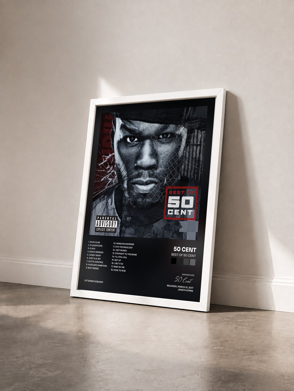 #blanc Best Of 50 Cent von 50 Cent als gerahmter Kunstdruck von schräg gesehen, weißer Rahmen