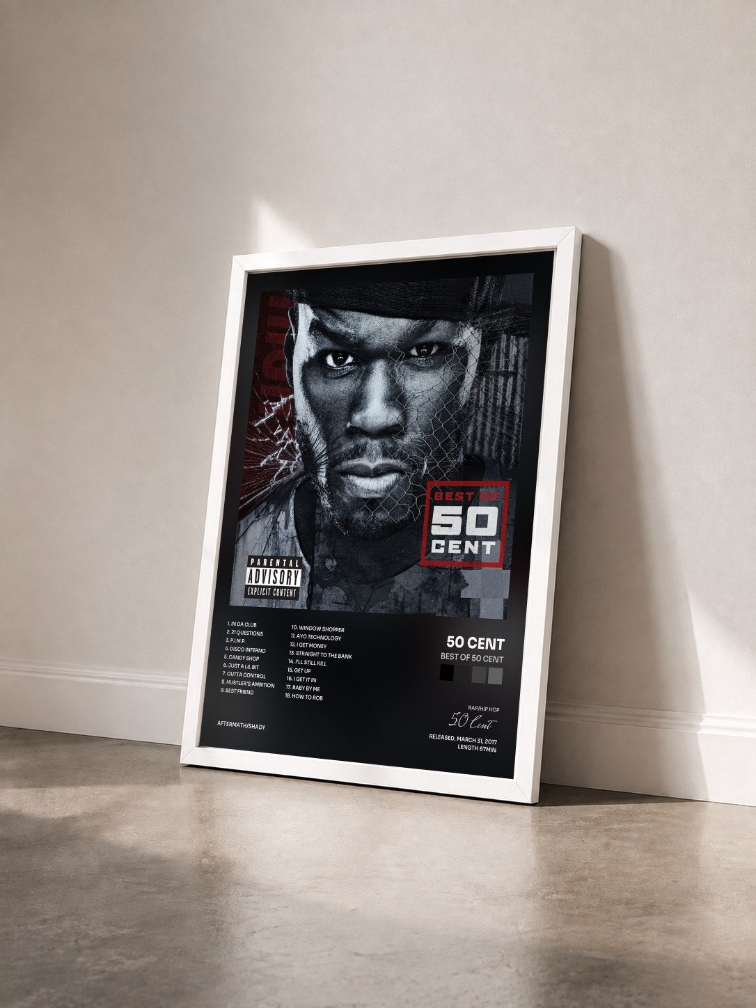 #blanc Tableau de l'album Best Of 50 Cent de 50 Cent vu de trois quarts, cadre blanc