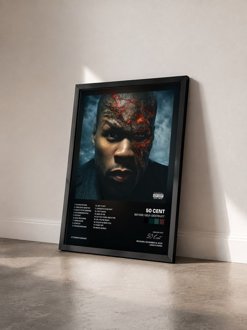#noir Tableau de l'album Before I Self-Destruct de 50 Cent vu de trois quarts, cadre noir