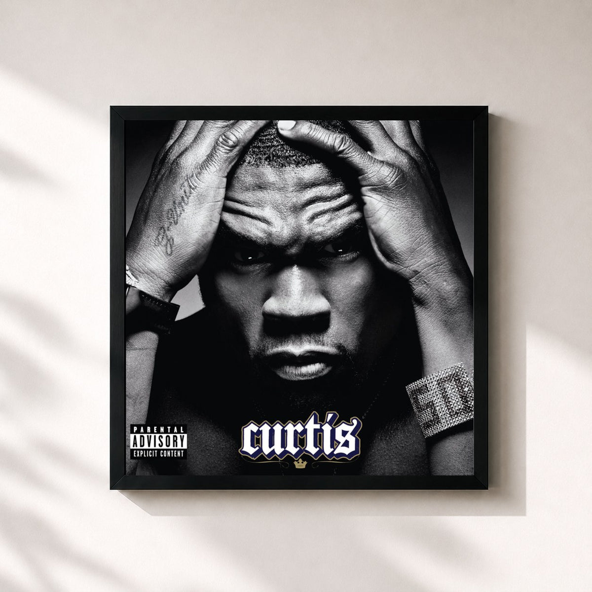 #noir Tableau carré de l'album Curtis de 50 Cent, cadre noir 32x32 cm