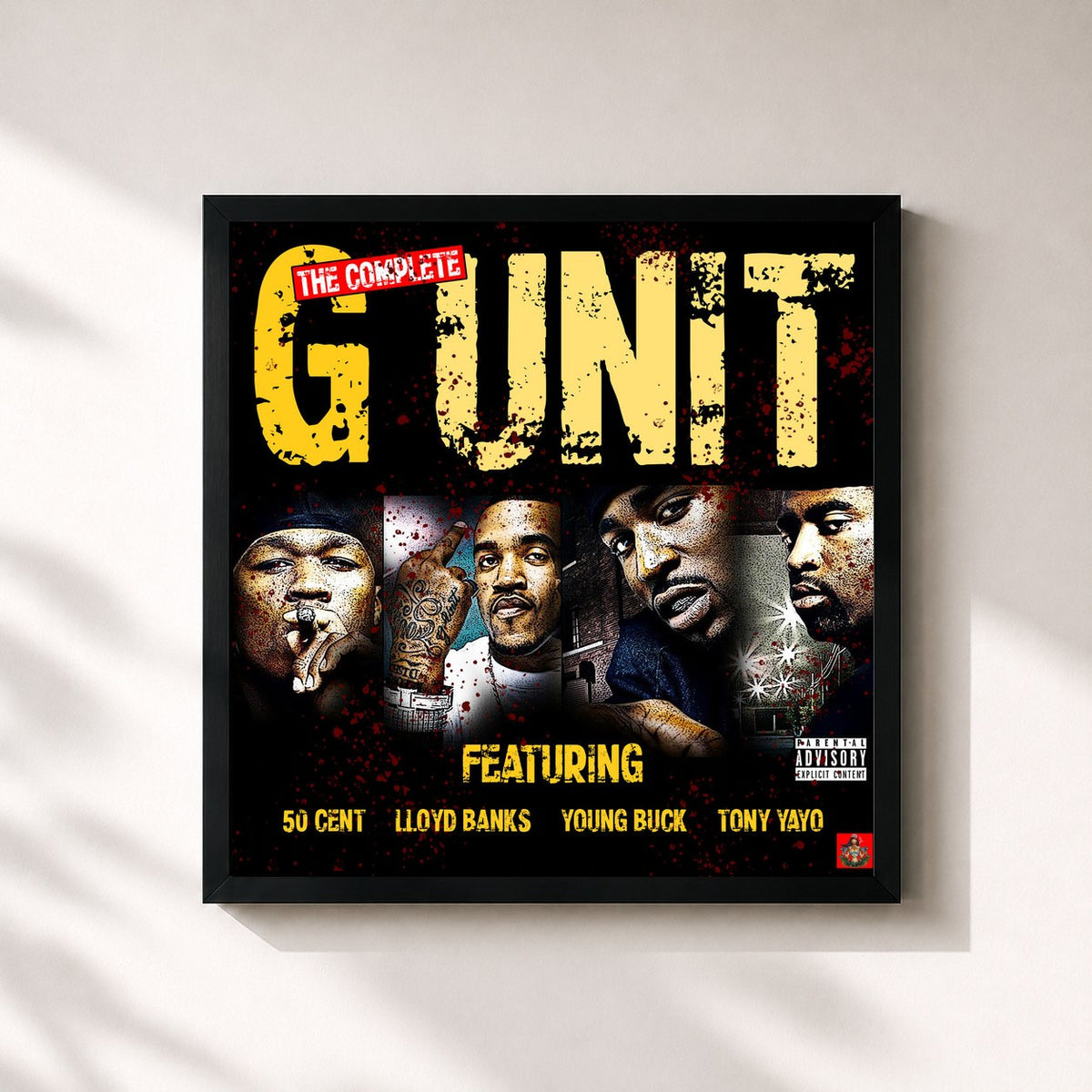 #noir Tableau carré de l'album The Complete G-Unit de 50 Cent, cadre noir 32x32 cm