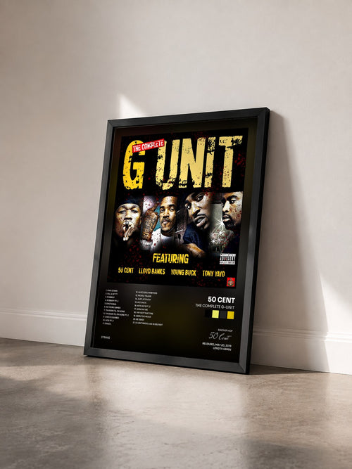 #noir Tableau de l'album The Complete G-Unit de 50 Cent vu de trois quarts, cadre noir