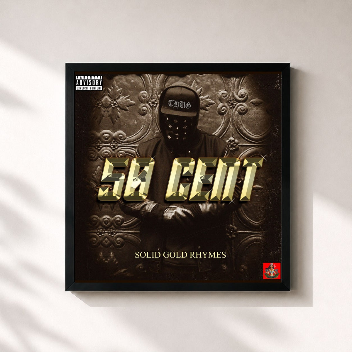 #noir Tableau carré de l'album Solid Gold Rhymes de 50 Cent, cadre noir 32x32 cm
