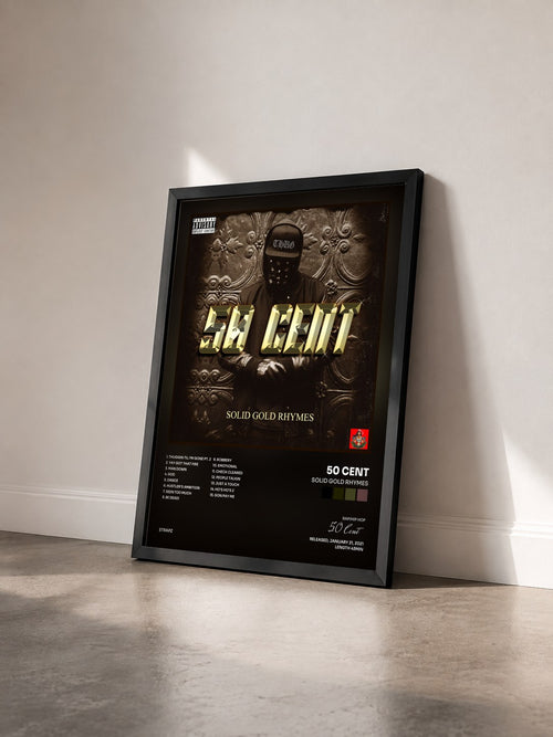 #noir Tableau de l'album Solid Gold Rhymes de 50 Cent vu de trois quarts, cadre noir