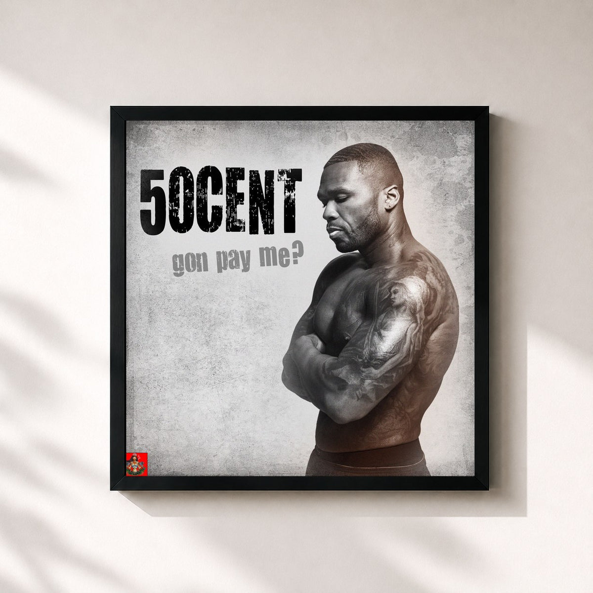 #noir Tableau carré de l'album Gon Pay Me? de 50 Cent, cadre noir 32x32 cm