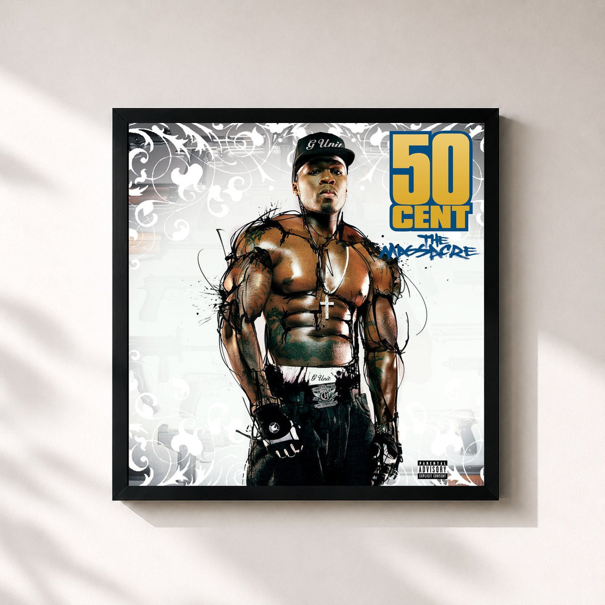 #noir Tableau carré de l'album The Massacre de 50 Cent, cadre noir 32x32 cm