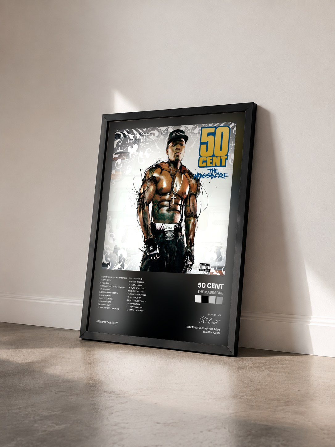 #noir Tableau de l'album The Massacre de 50 Cent vu de trois quarts, cadre noir