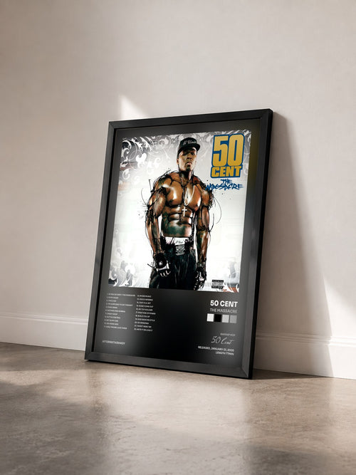 #noir Tableau de l'album The Massacre de 50 Cent vu de trois quarts, cadre noir