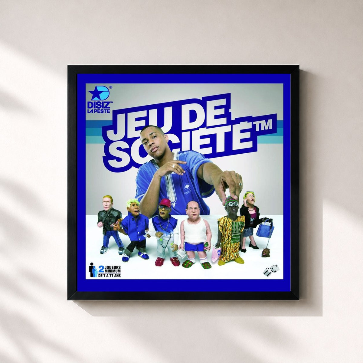 #noir Tableau carré de l'album Jeu De Societe de disiz, cadre noir 32x32 cm
