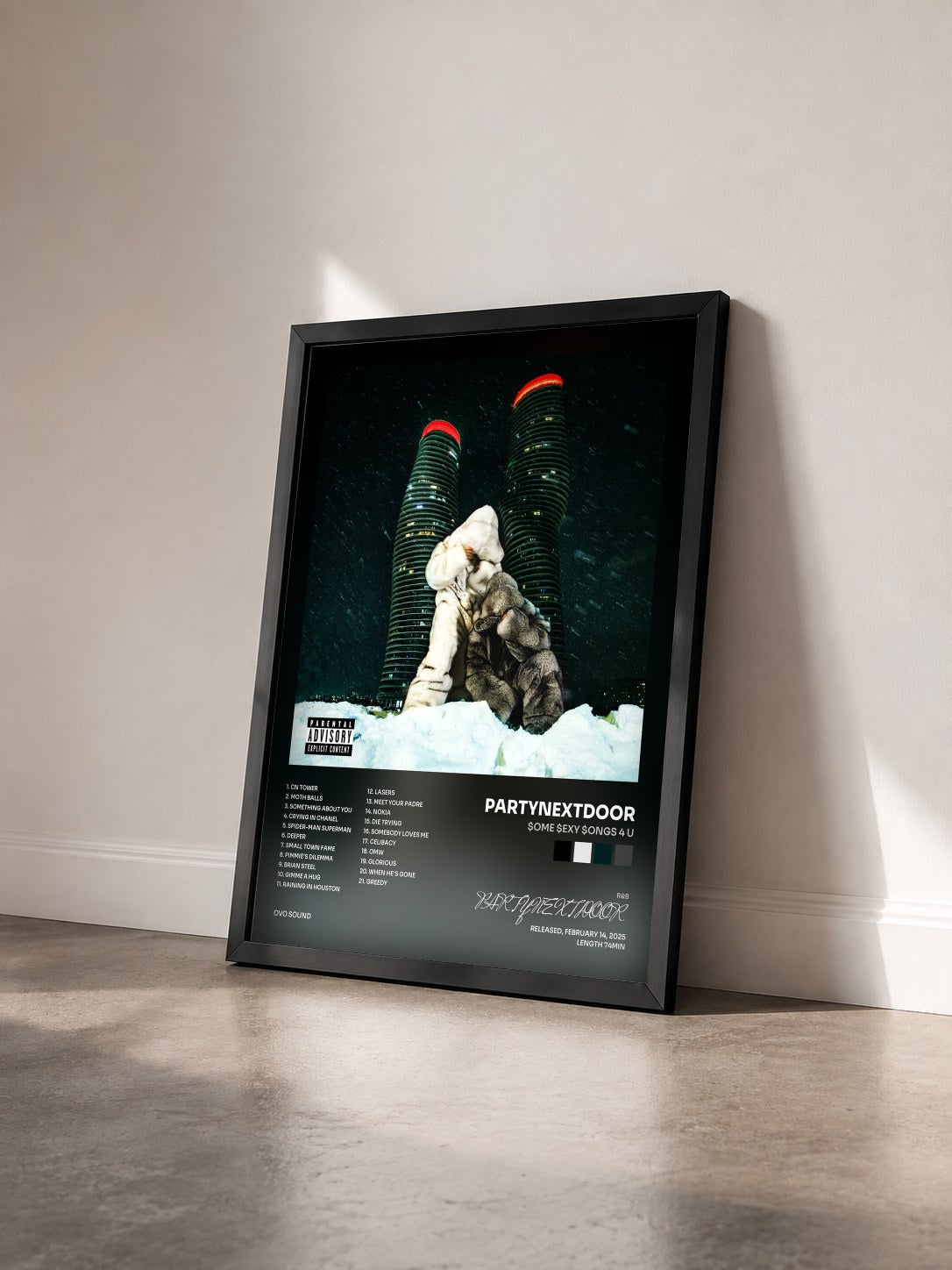 #noir Tableau de l'album $ome $exy $ongs 4 U de PARTYNEXTDOOR vu de trois quarts, cadre noir